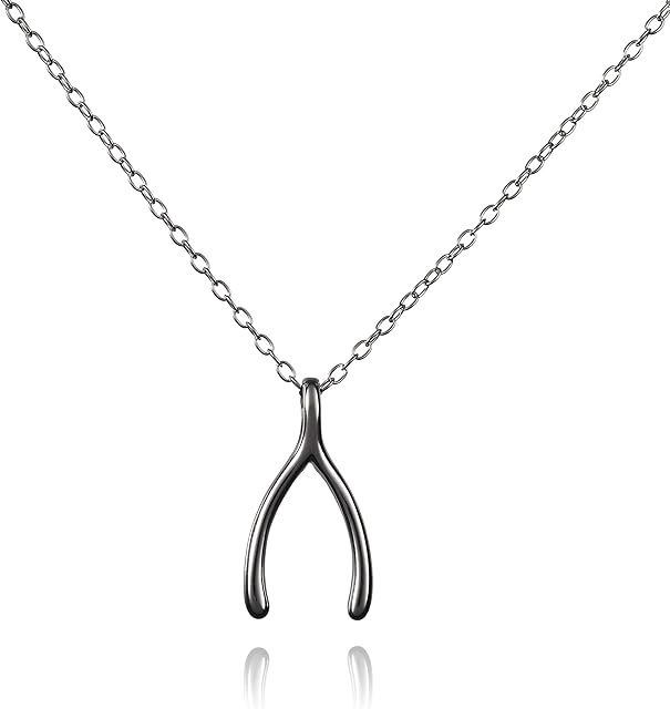 Namana Wishbone Pendant Necklace in Sterling Silver, 925 Sterling Silver Necklace for Women and Teenage Girls, Lucky Charm Wishbone Necklace with Gift Box