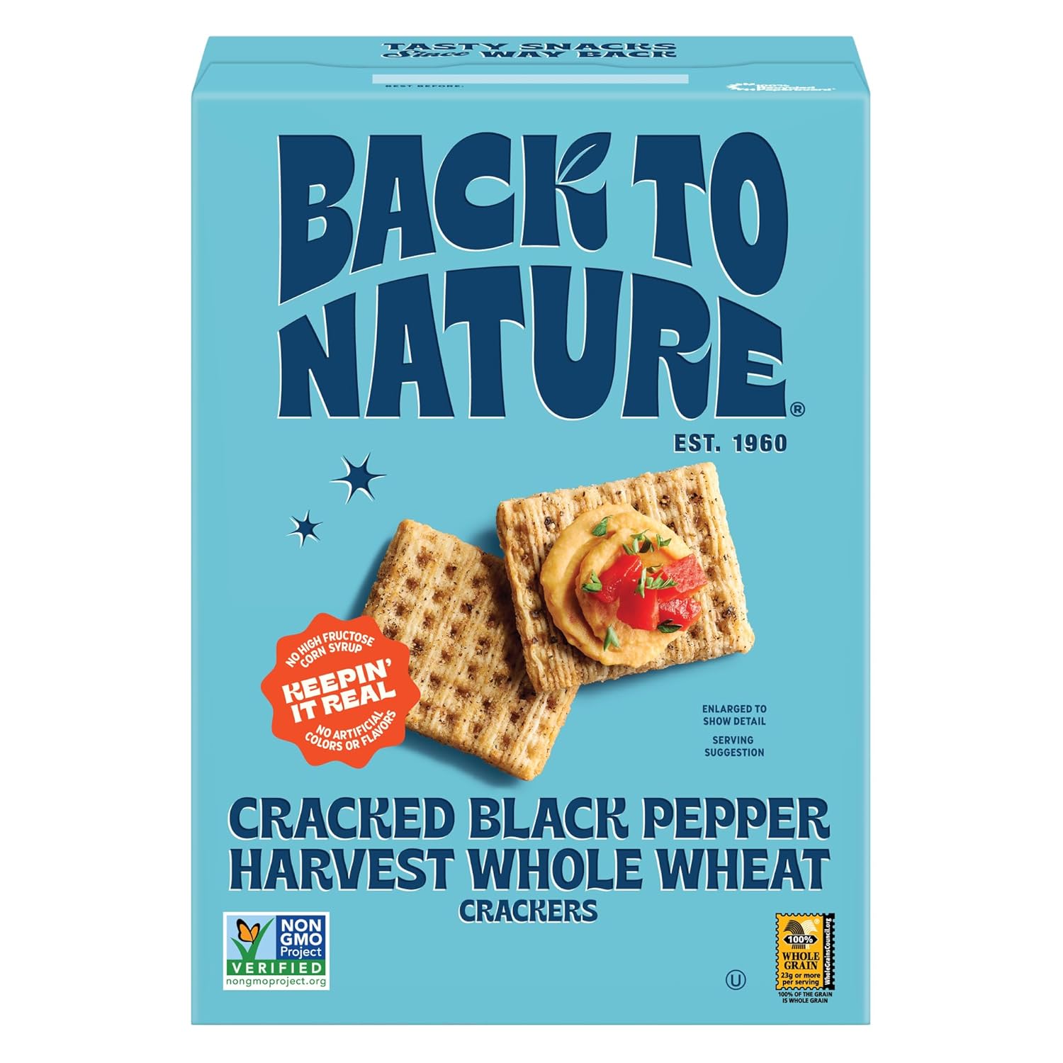 Back to Nature - Cracked Black Pepper Whole Wheat Crackers - Non-GMO, Made with Whole Grain Wheat & Sea Salt - Seriously Tasty Snacks - 7 Ounce (Pack of 12)
