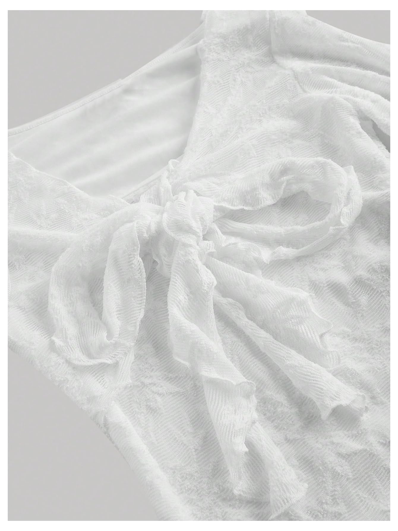 Verdusa Women's Y2K Tie Front Tops Bell Sleeve Floral Print Mesh Tops Long Sleeve Shirts 2000s Clothing: Medium White