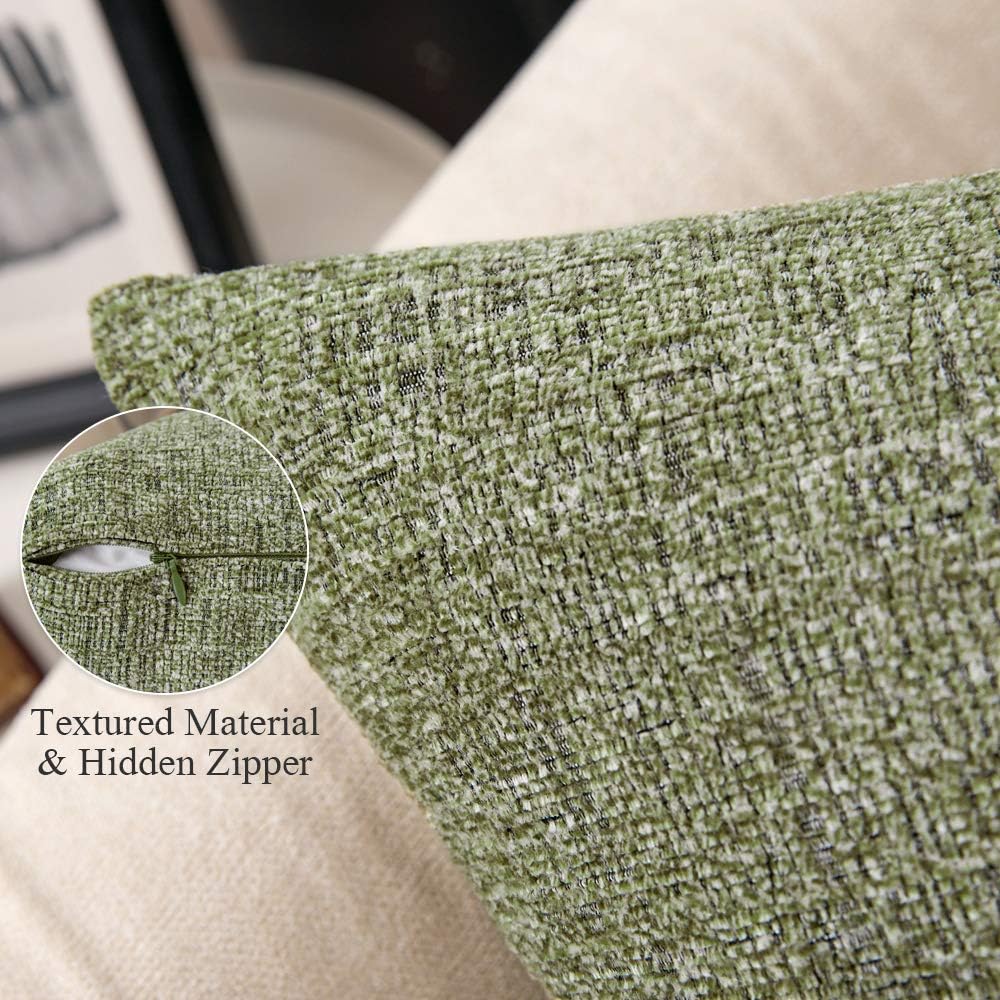 MIULEE Set of 2 Chenille Throw Pillow Covers Decorative Soft Accent Cushion Covers Cases Modern Square Pillowcases for Couch Sofa Bed 18x18 Inch Green