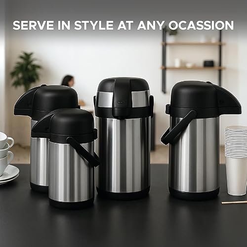 Miniatura 7 de Dolcetti Dispensador térmico de cafetera de 102 onzas (3L) con bomba y tapa de acero inoxidable, aislamiento de acero inoxidable de doble pared,