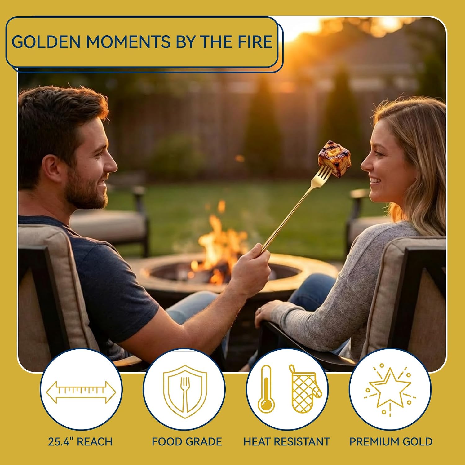4Pcs Extendable Fork for Long Prank Jokes, Expandable Stainless Steel Gold Forks, Telescopic 8.6 to 24.5 Inch reach for Eating BBQ, Dinner, Fruit (Golden)