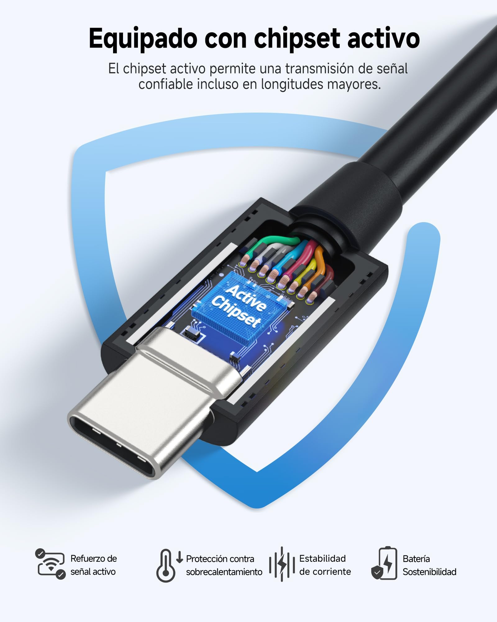 Cable Matters [Intel certificado] 2 m Cable Thunderbolt 4 USB-C activo 40 Gbps con carga de 100 W y vídeo 8K - Universalmente compatible con USB-C, USB4 y Thunderbolt 3