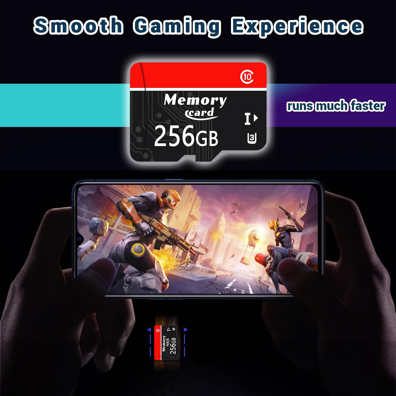 256GB Carte mémoire Carte réseau Compatible 4kuhd uhs - I class10 Vitesse de Lecture de la Carte mémoire pour Smartphone 100mb / s-D(256GB)