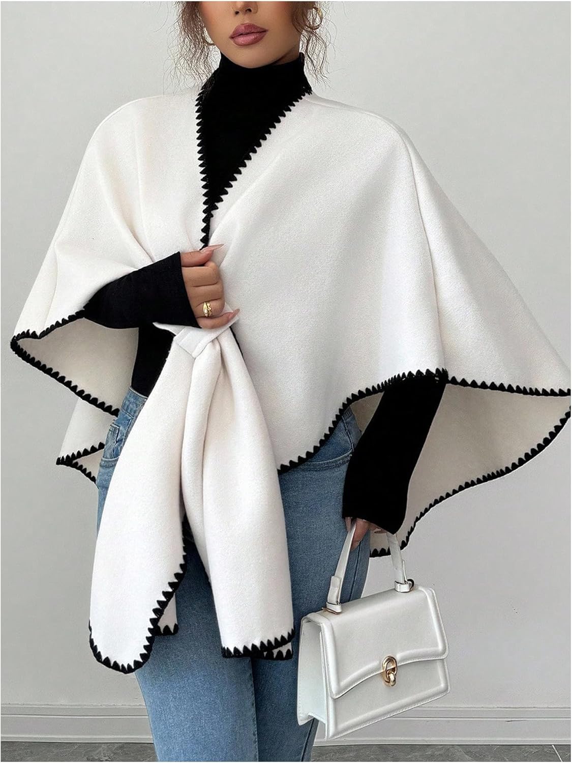 GORGLITTER Women's Shawl Wraps Cardigan Scarf Warm Blend Knitted Fall Fashion Elegant Cape Poncho Sweater - Image 3