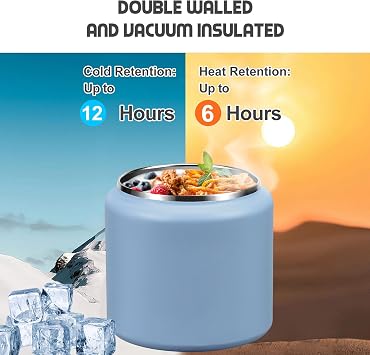 26oz Soup Thermo for Hot Food Kids with Buckle Lid Insulated Vacuum Food Jar Wide Mouth Leakproof Stainless Steel Lunch Container (Blue)