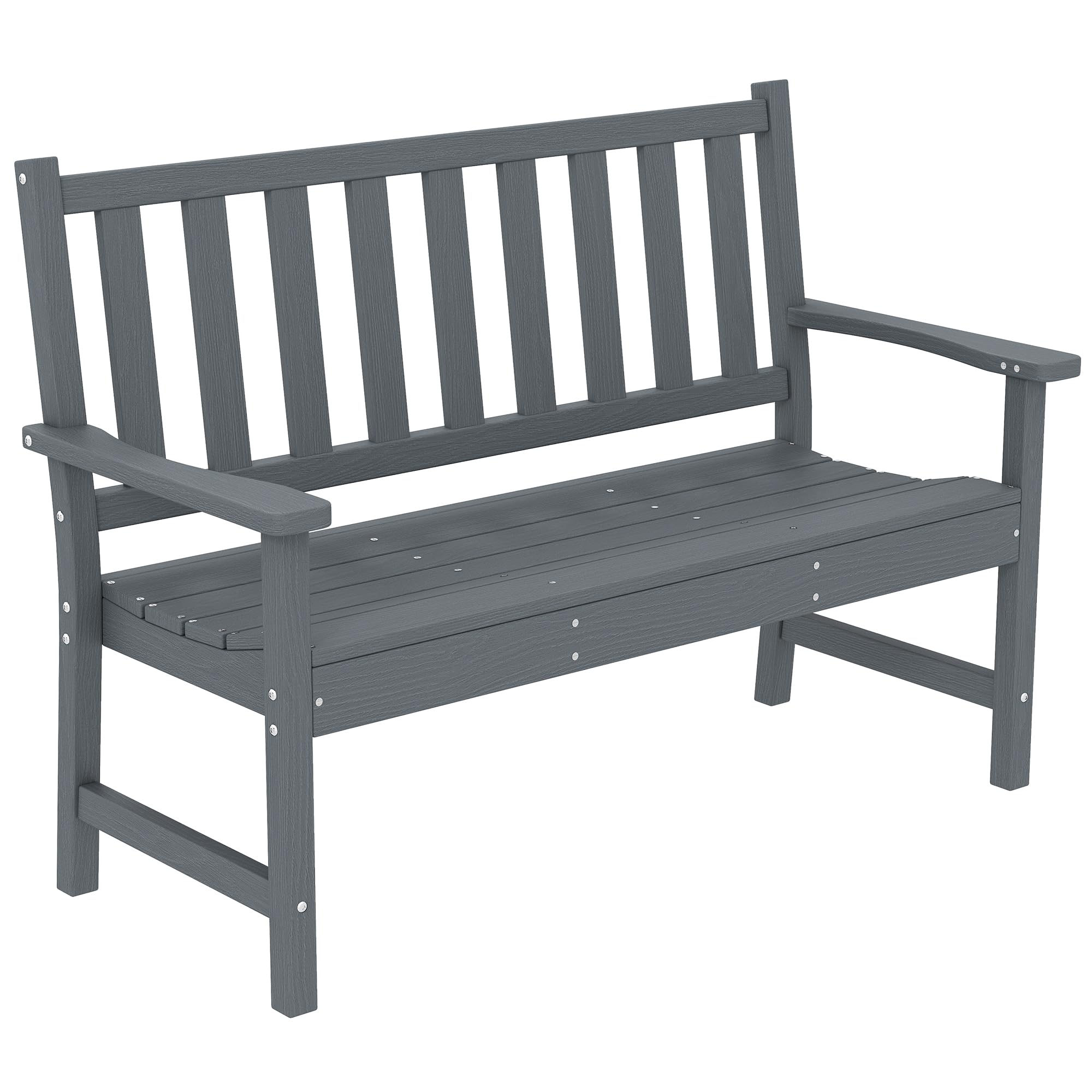 Outsunny Gartenbank 2-Sitzer wetterfest Kunststoff Outdoor Sitzbank mit Lamelldesign Holzoptik Rückenlehne Ergonomisch Balkonbank bis 240kg Parkbank Gartenmöbel für Garten Park 130 x 59 x 91cm Grau