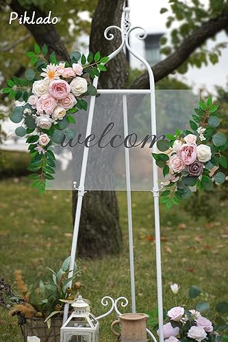 Miniatura 4 de Juego de 2 guirnaldas de flores sintéticas para bodas, decoraciones florales y letreros de ceremonia de recepción de boda (rosa)