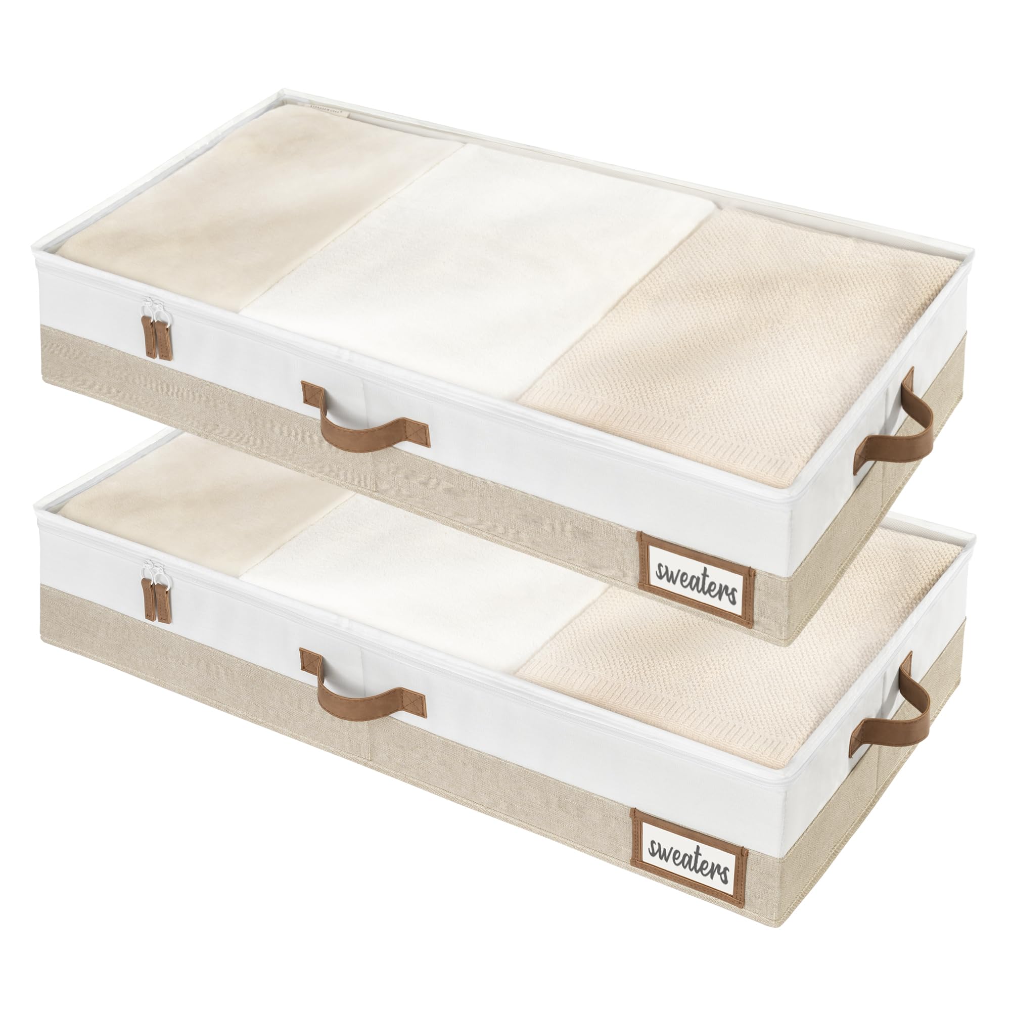 storageworks large under bed storage containers with handles and label holder, 2 pack ultra-thick fabric underbed bins, closet organizer for clothes, blankets, sweater