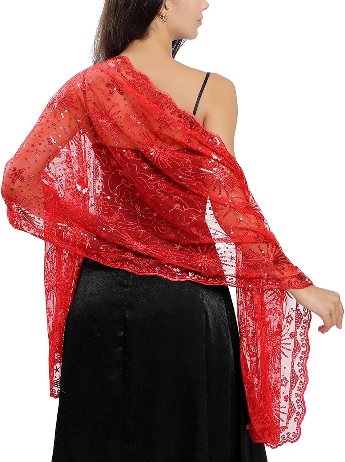 Ladiery Sequin Stars Moons Shawls and Wraps for Evening Dresses,Women sparkly Sheer Mesh Wedding Shawls for Evening Party