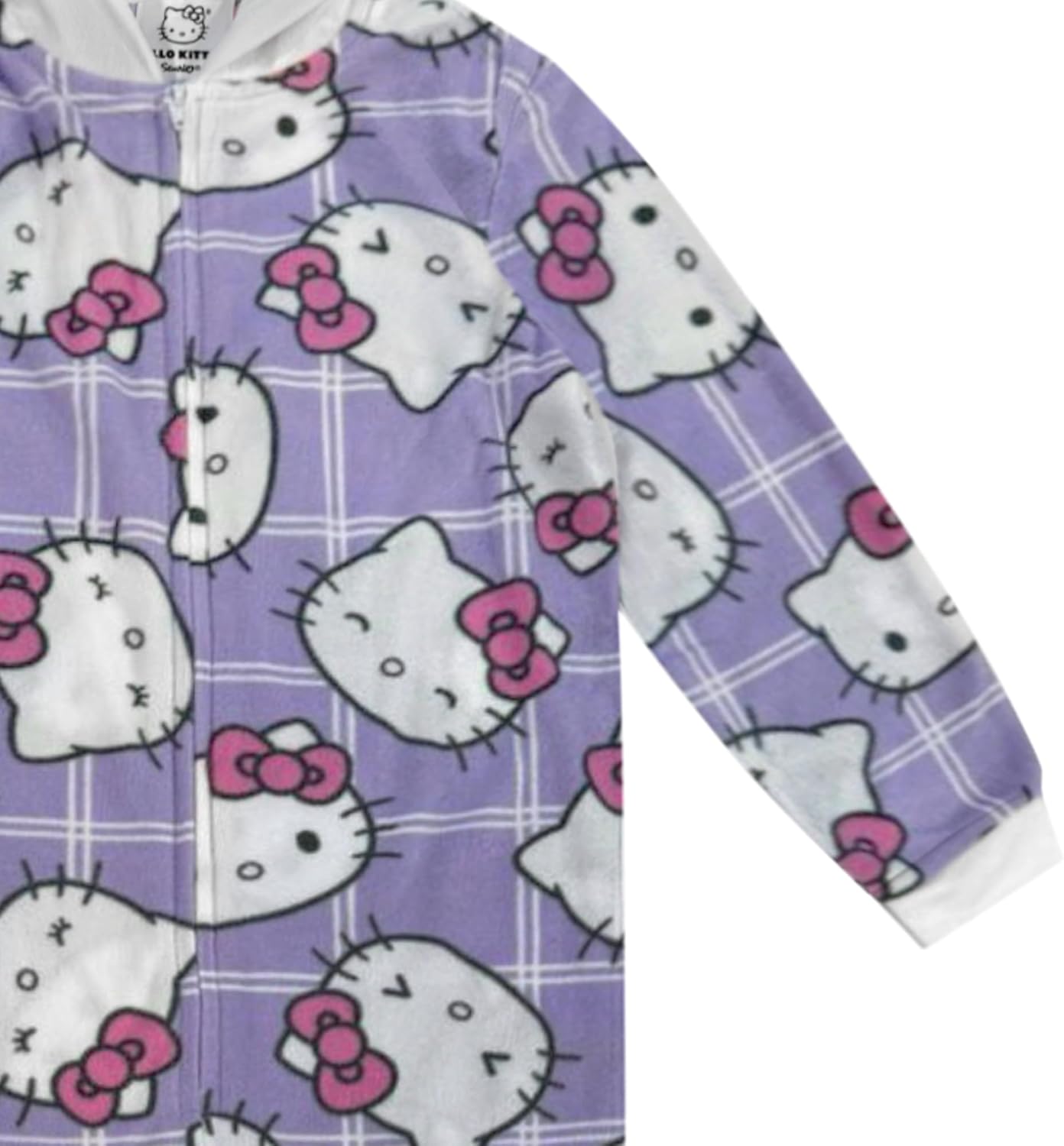 Hello Kitty Kids Onesie Pajamas - Girls Long Sleeve Zip Up Hooded Blanket Sleeper - One Piece Costume - Official License - Image 5