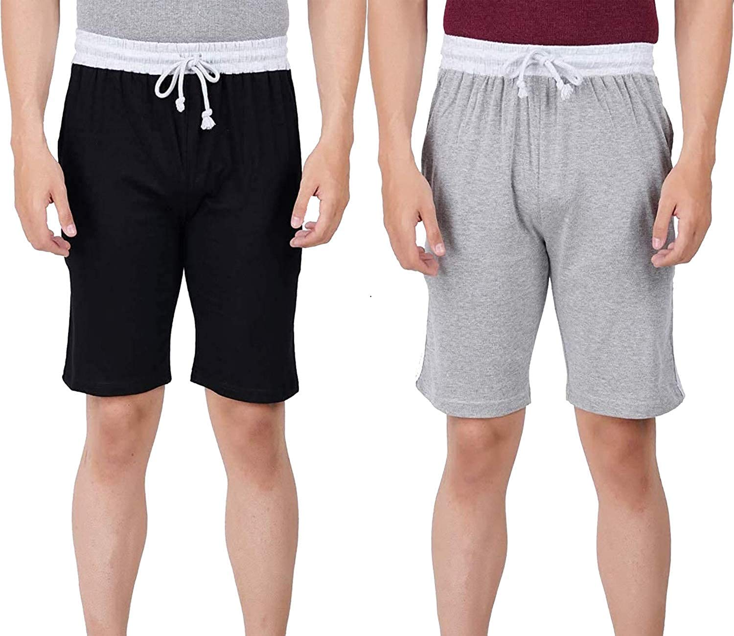 pride apparel Men's 100% Cotton Ultra Soft Bottom Lounge Casual Comfort Sleep Shorts with Pockets (XL, Black-Grey)-picture-11
