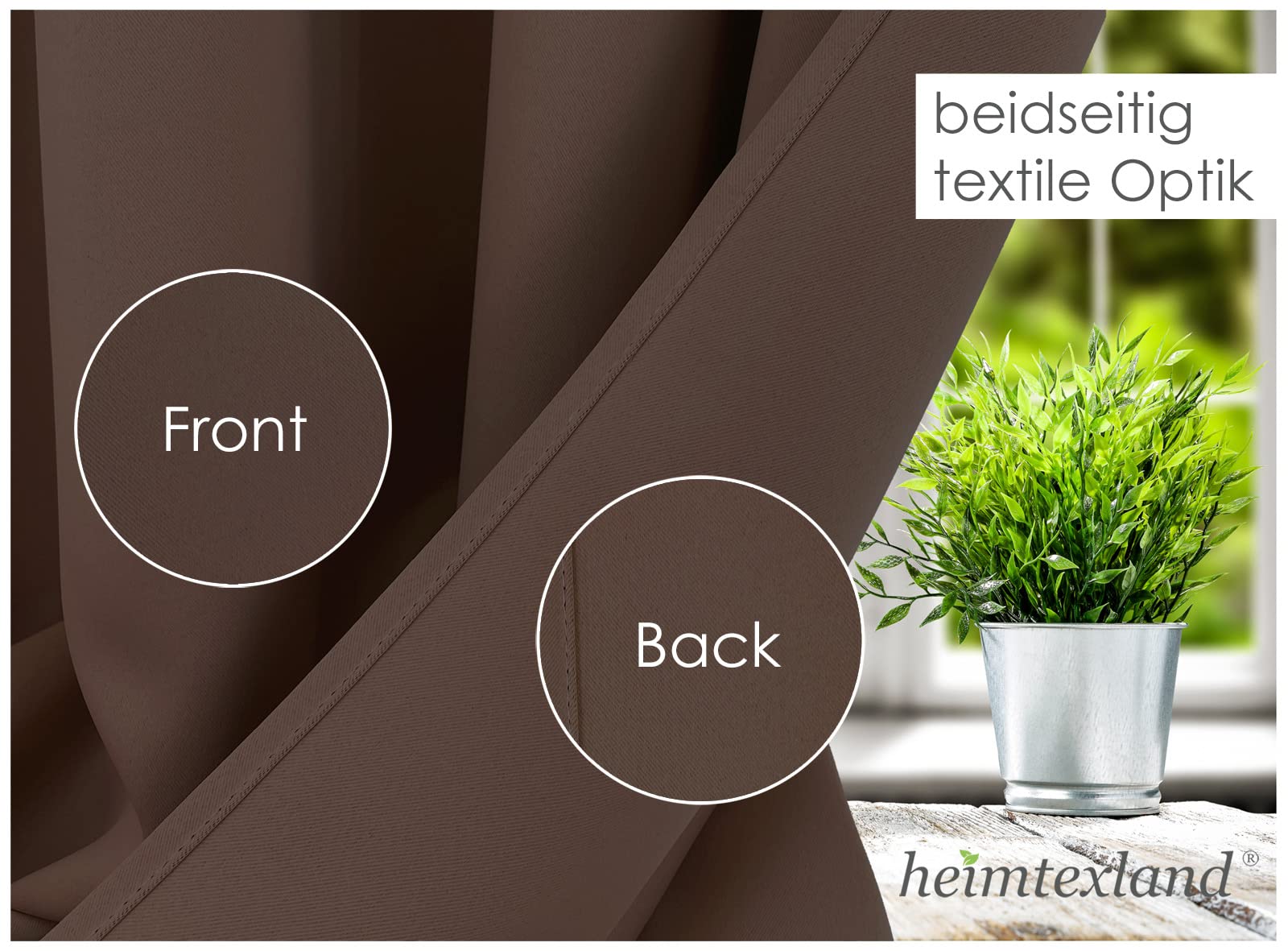 Heimtexland ® Typ139 Lot de 2 rideaux occultants, opaques, avec ruban fronceur, thermiques, couleur marron chocolat, h x l : 245 x 135 cm