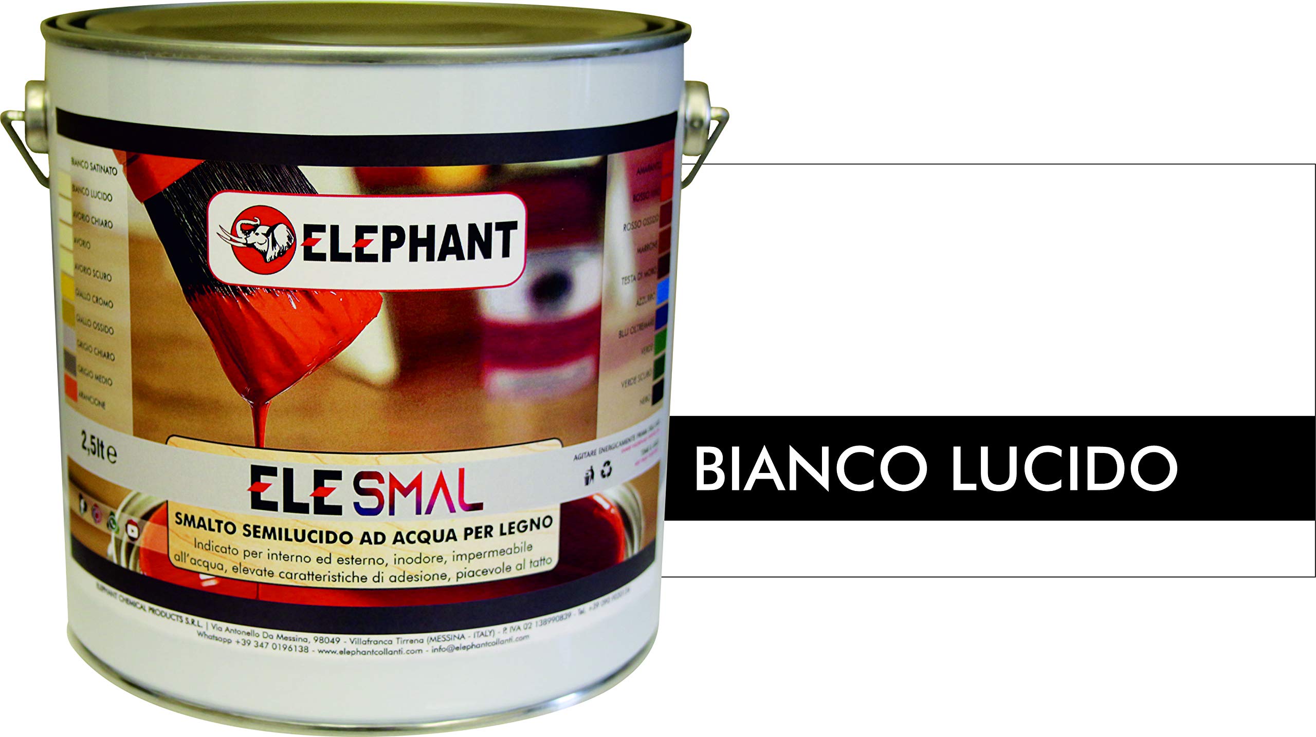 Smalto vernice all'acqua ELE SMAL 2,5lt - Legno (Bianco lucido)