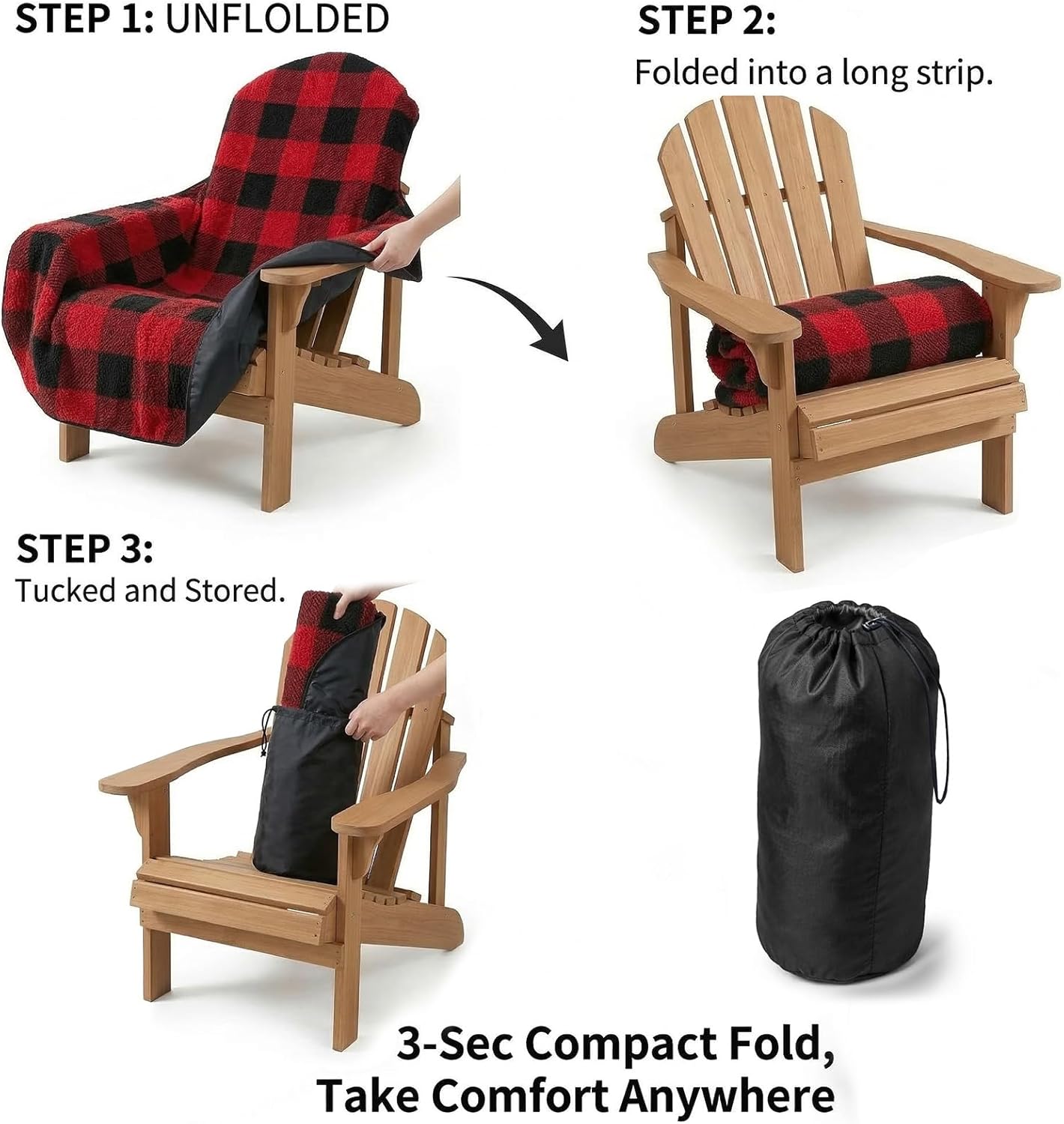 Blanket for Chair Waterproof and Reversible - Cozy Sherpa Camping Chair Cover, Fits Outdoor Patio, Lawn, Bonfire, Pool & Office Chairs, All-Season Use for Bonfire or Rainy Day(Includes Carry Bag)