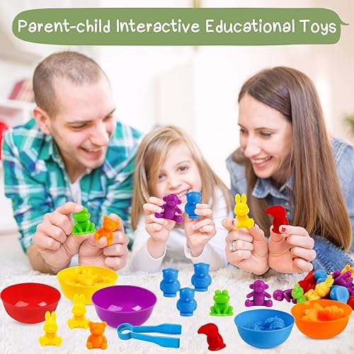 Miniatura 7 de TSYAN Juegos de clasificación de animales con cuentas, juguetes sensoriales con cuencos de clasificación, actividades de aprendizaje preescolar,