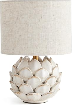 Napa Home & Garden 7.75" x 12" Declan Decorative Artichoke Pattern Ceramic Mini Table Desk Lamp w/Linen Shade All Seasons Home Office Living Room End Table Bedroom Bedside Table Decor Decoration