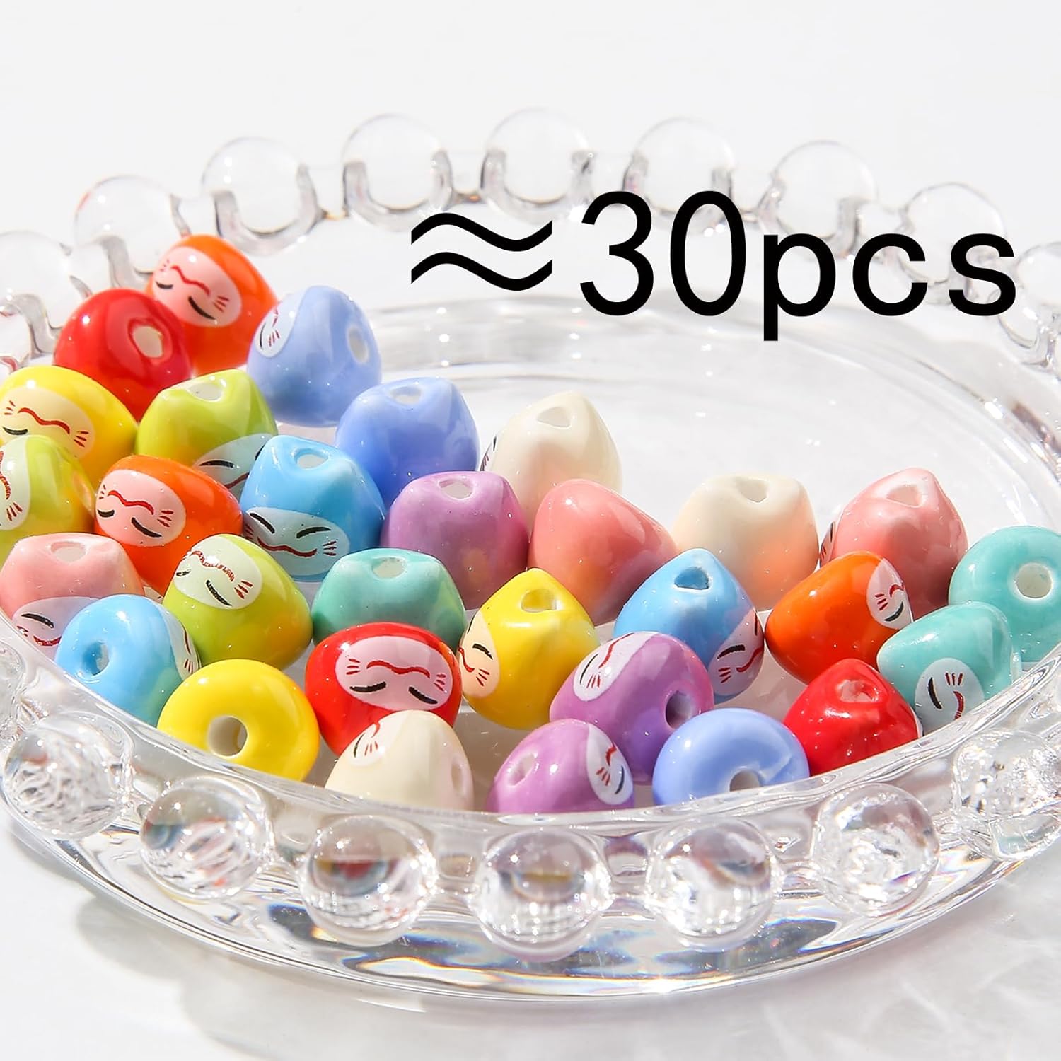 30pcs Ceramic Lucky Cat Beads Ceramic Animals Bead Cute Beads for DIY Jewelry Making(10colors) - Image 2