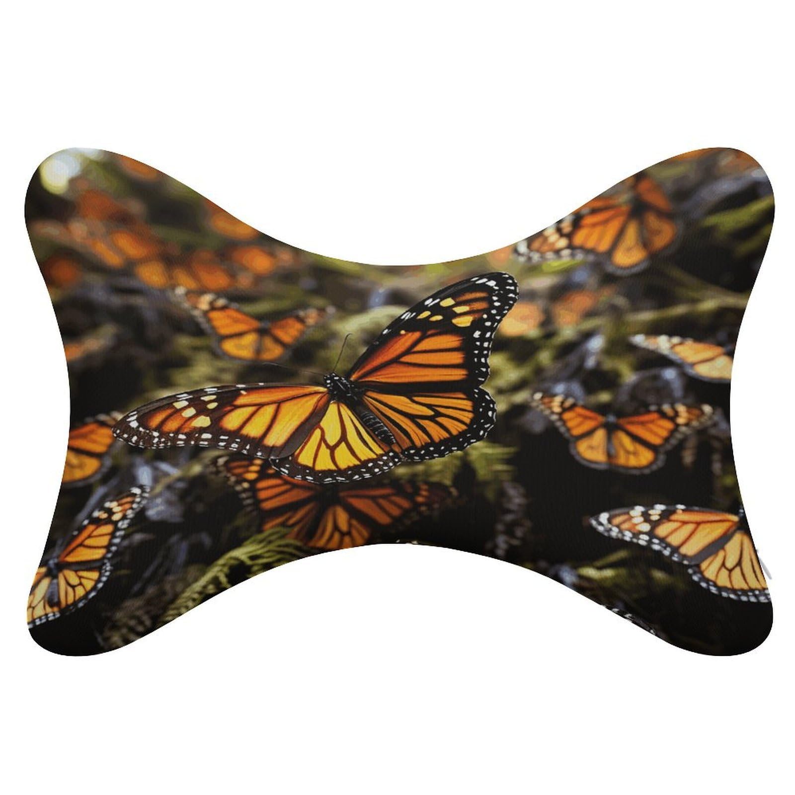 VstaDank Heaps of Orange Monarch Butterflies Car Neck Pillows 2 Pack Removable Ergonomic Cervical Support Pillow Fashion Cozy Bone Shaped Pillows Soft Car Headrest Pillow for Office Airplane Most Car