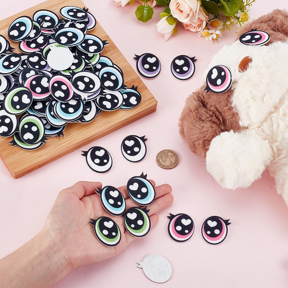 PH PandaHall 48 Pairs 6 Colors Felt Eyes with Lashes, 1.5 inch Colorful Oval Eye Kawaii Felt Eye Crochet Patches Amigurumi Craft Eyes for Plush Puppet Teddy Bear Crochet Animals Crafts Making