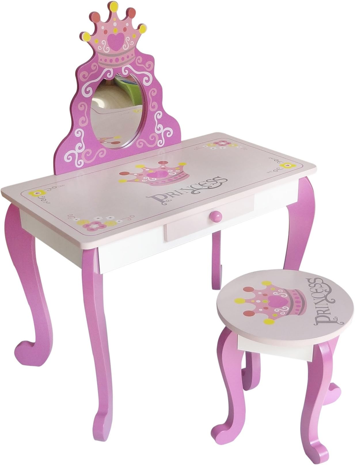Wooden Princess Dressing Table & Stool - Pink