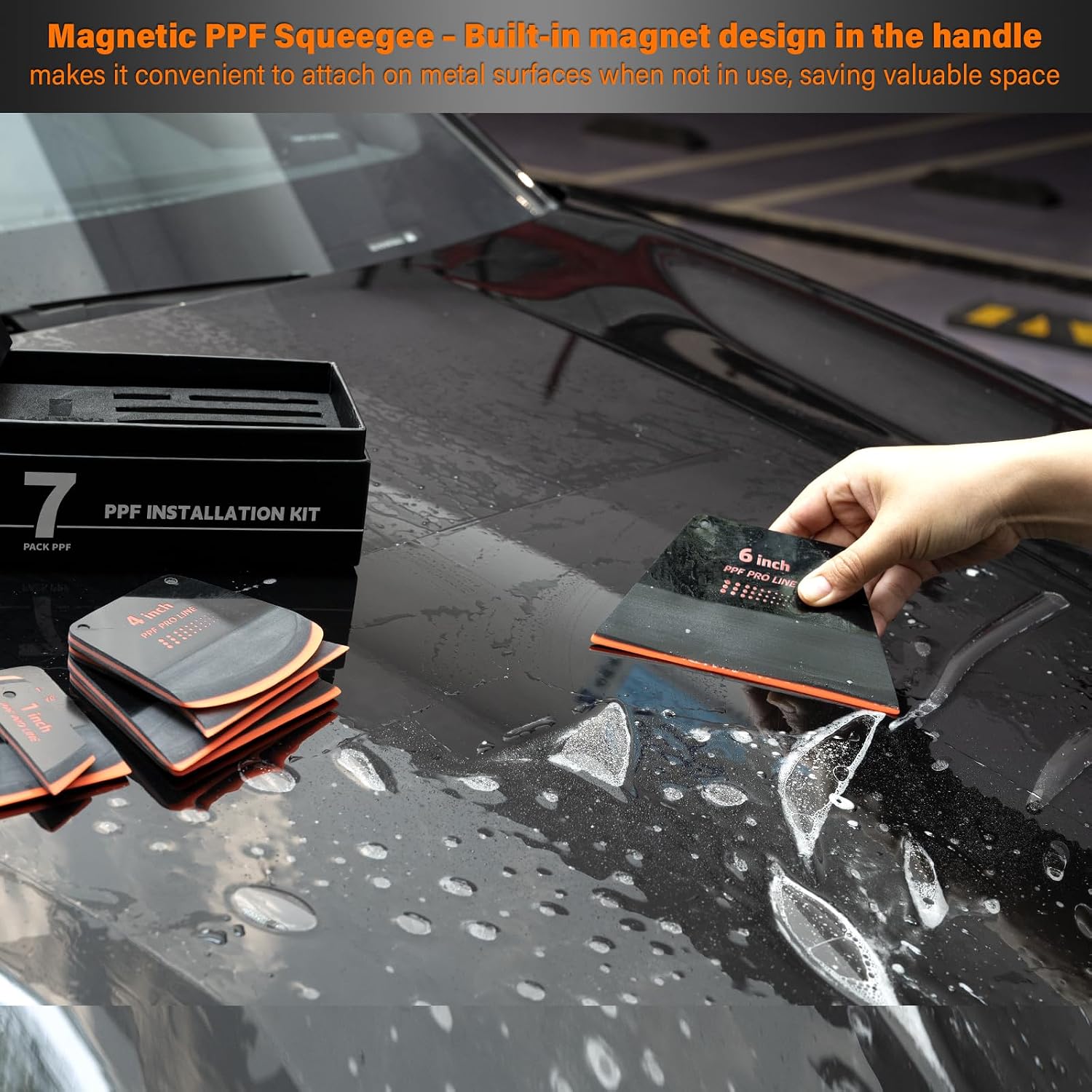 Gomake 7 in 1 Magnetic PPF Squeegee Kit TPU Squeegee for Vinyl,Small Tint Squeegee Water Blade Scraper for Paint Protection Film,Vinyl Wrap,Windows, Mirrors, Flat and Curved Areas (Type A)