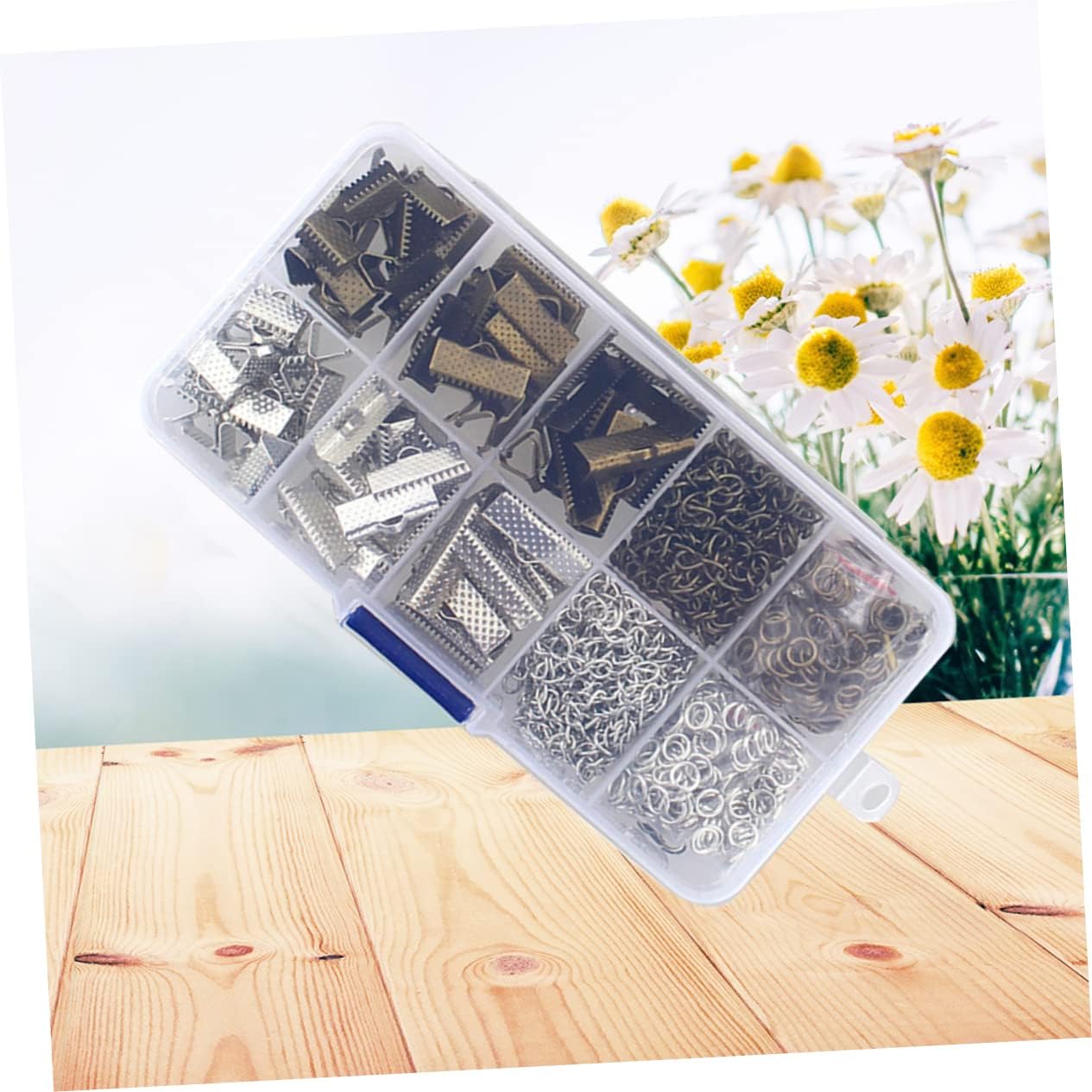 COHEALI Cord Ends Fastener Clasps Set of 370 Textured Crimp End Clamps Zipper Clips for Jewelry Making Chokers Necklaces Bracelets