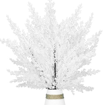 Kunjocy 3 Pcs Christmas Artificial Pine Branches, 46CM Snowy Artificial Pine Needles Branches Twigs White Branches for Christmas Tree DIY Xmas Holiday Home Decor Table Centerpiece Snow