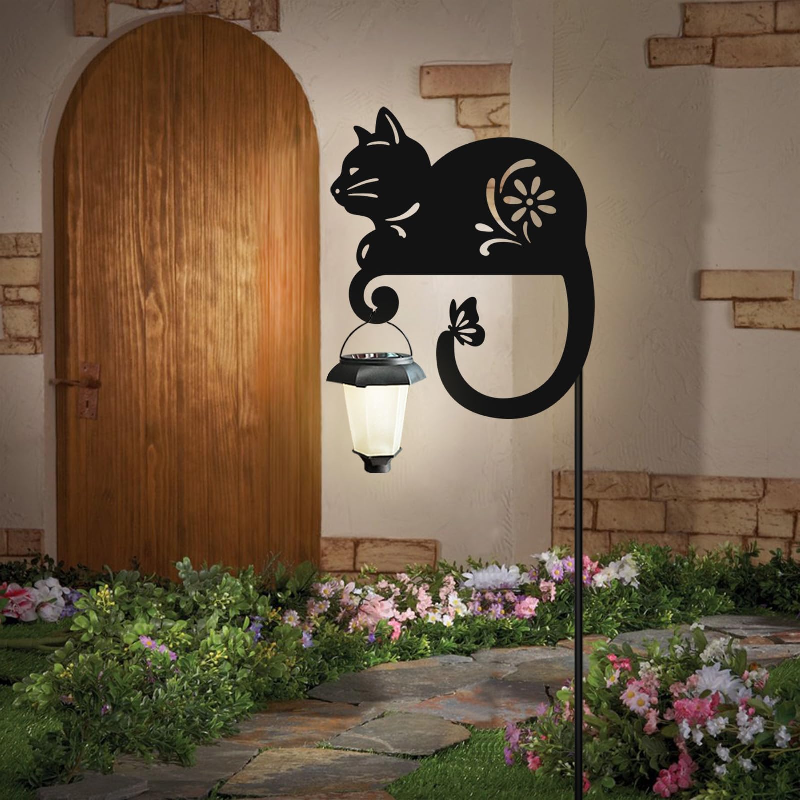 Hokfirm Cat Solar Lights Outdoor,Metal Black Cat Yard Decorations Outside for Garden Decor Stake,Solar Lights for Pathway,Women Gifts