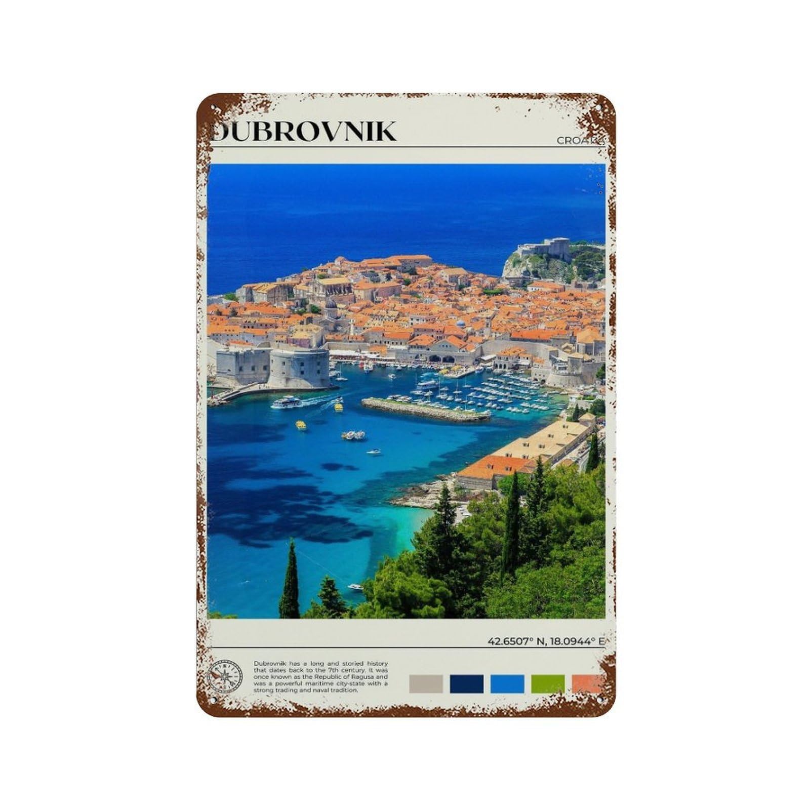 xiaoxiaoshen Real Photo Dubrovnik Decor Croatia Wall Decor Art Metal Tin Poster Modern Home Decor Art Home Bar Shop Decorations Vintage Sign 30x20cm
