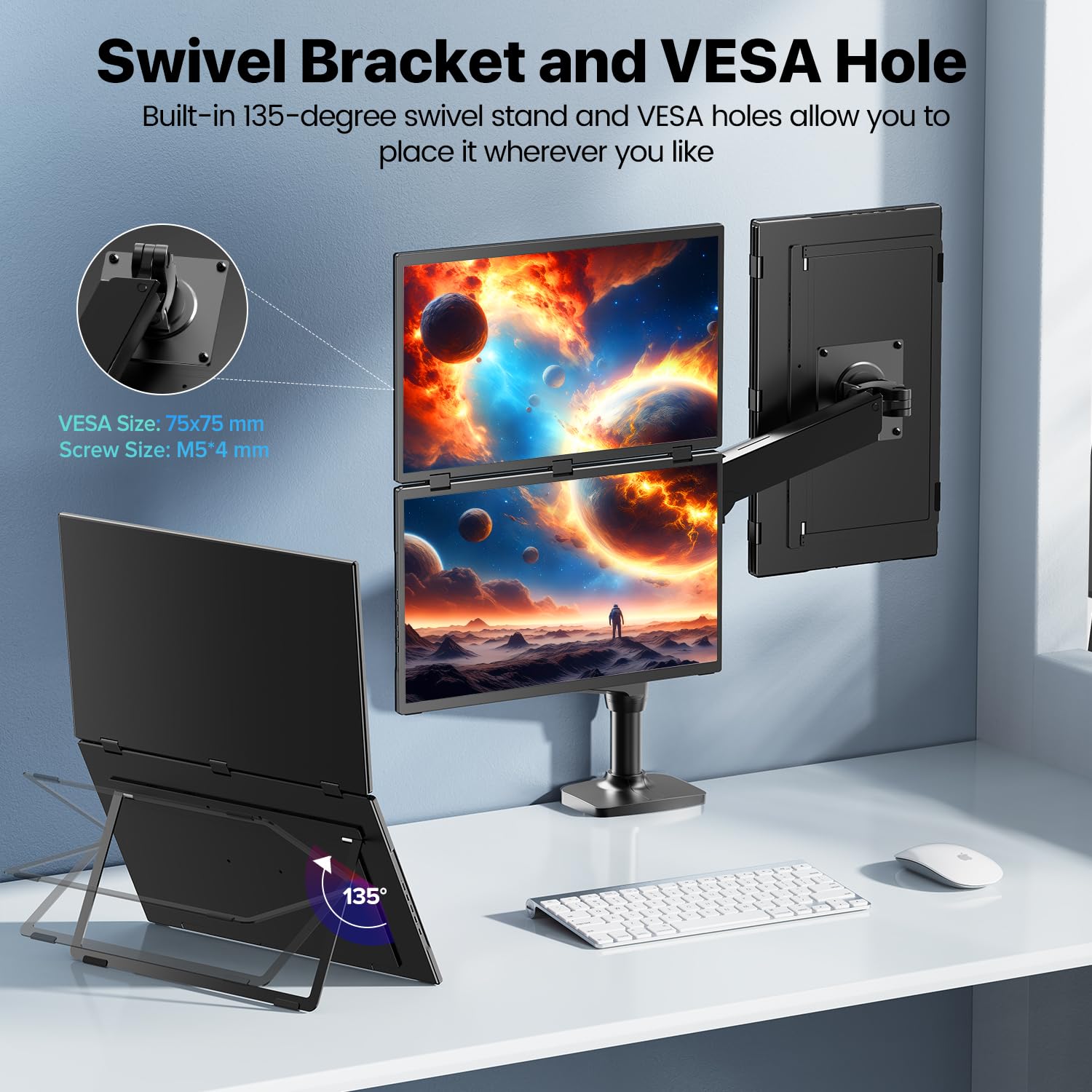 Newsoul Monitor Portatile 18,5 pollici, doppio monitor 100 Hz 100% sRGB, 1920x1080 FHD Supporto HDMI/Type-C/USB-C, Schermo da Gioco Eye-Care, Doppi Altoparlanti Incorporati per Laptop/PC/Mac/Xbo