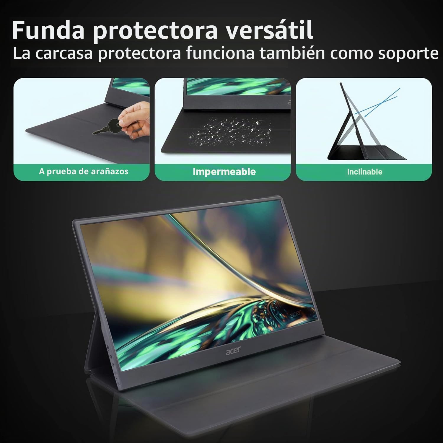 acer PM1 Monitor portátil FHD de 15.6 Pulgadas | Panel IPS | Diseño Ultrafino y Ultraligero | Mini HDMI x 1 y USB Tipo C x 2 entradas