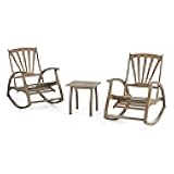 Sunview Outdoor Acacia Wood 3 Piece Recliner Rocking Chair Chat Set, 24.75 