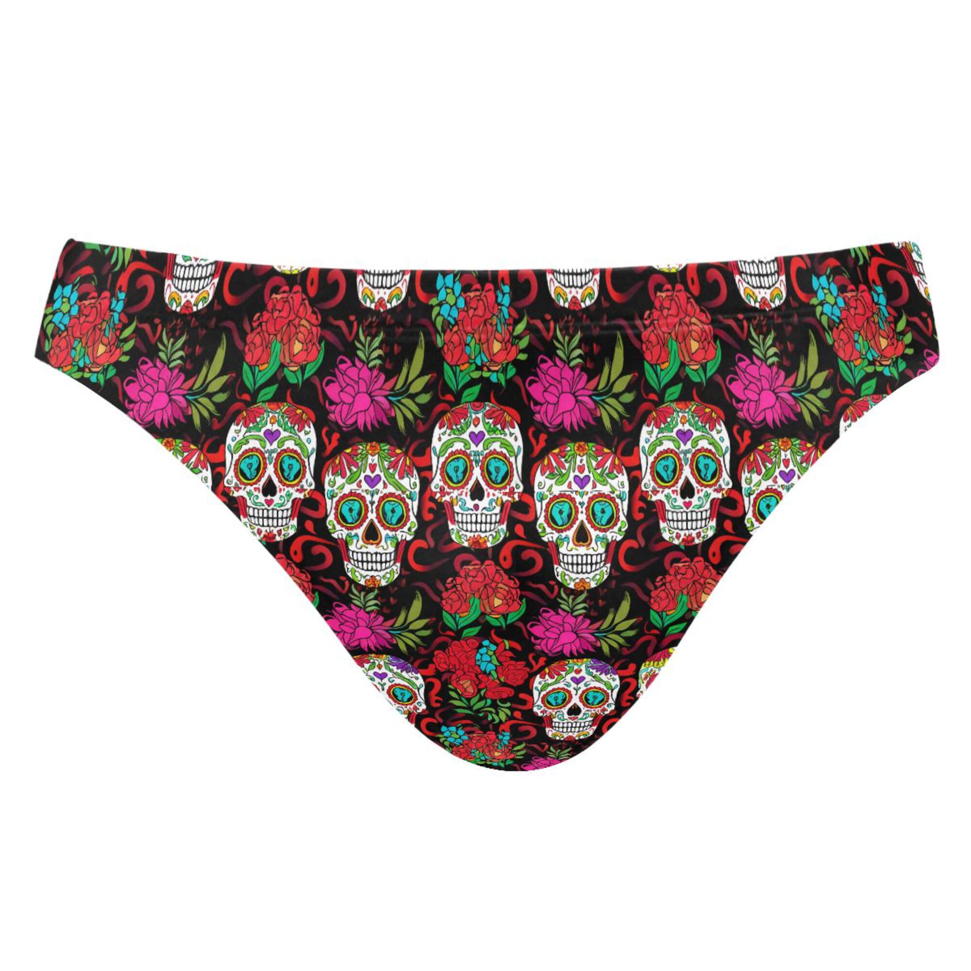 Skull Flower Mens Swimwear Swim Briefs Bikini Swimsuit for Summer Beach L B0404442