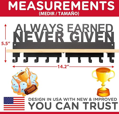 Vista 19 de Premium Trophy and Medal Display Shelf,Metal Trophy Shelf with Hooks Upgraded,Trophy Display,Sturdy Trophy Shelf with Hooks for Medals in Black