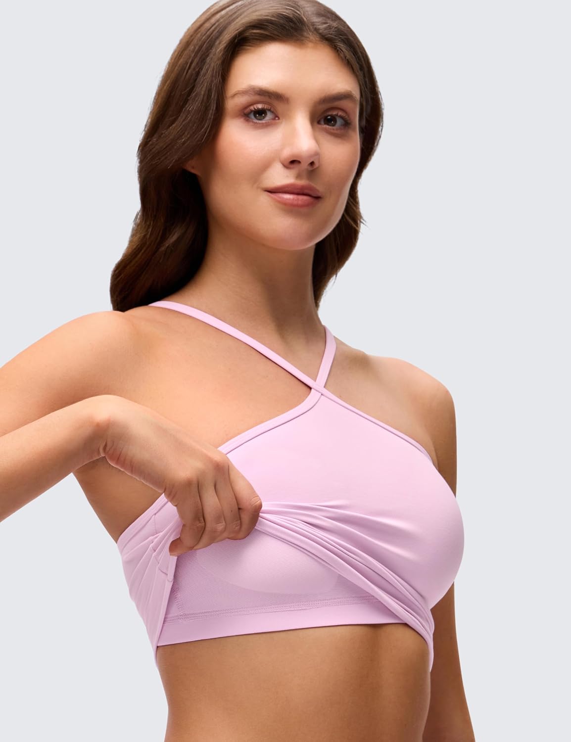 CRZ YOGA Butterluxe Cross Neck Crop Tank Tops for Women - Spaghetti Straps Square Back Padded Yoga Sports Bras