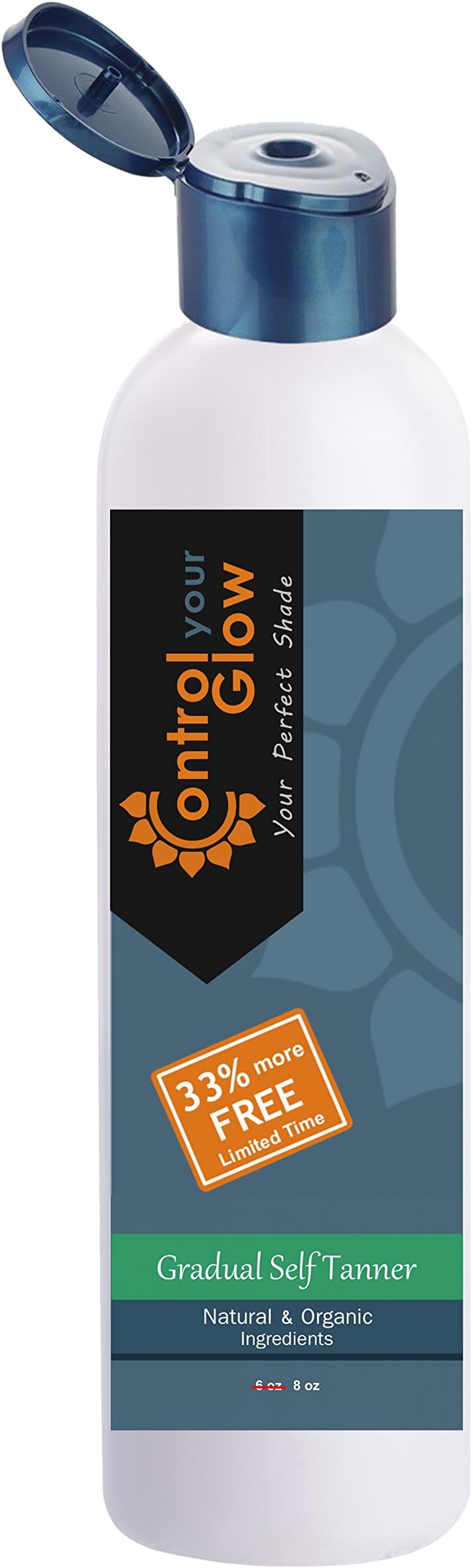 Self Tanning Lotion Gradual, Organic & Natural, Face & Body, Control Your Glow Gradual Tanner by Bahama Tan, Streak Free, 8 oz.