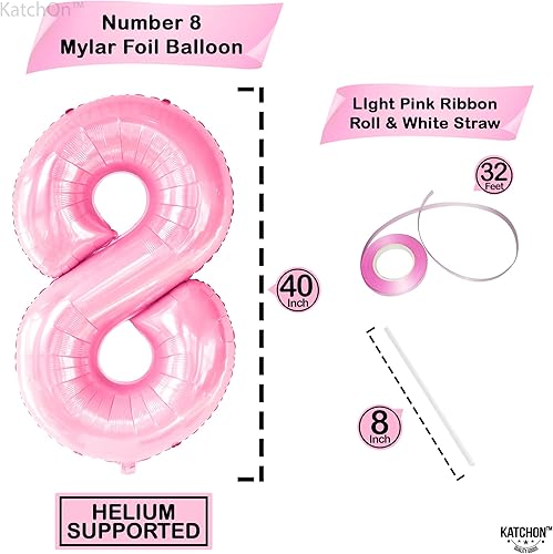 Miniatura 2 de KatchOn, Globo gigante rosa claro número 8 de 40 pulgadas, globos rosas número 8 para niña de cumpleaños Globos número 8 para cumpleaños Globo