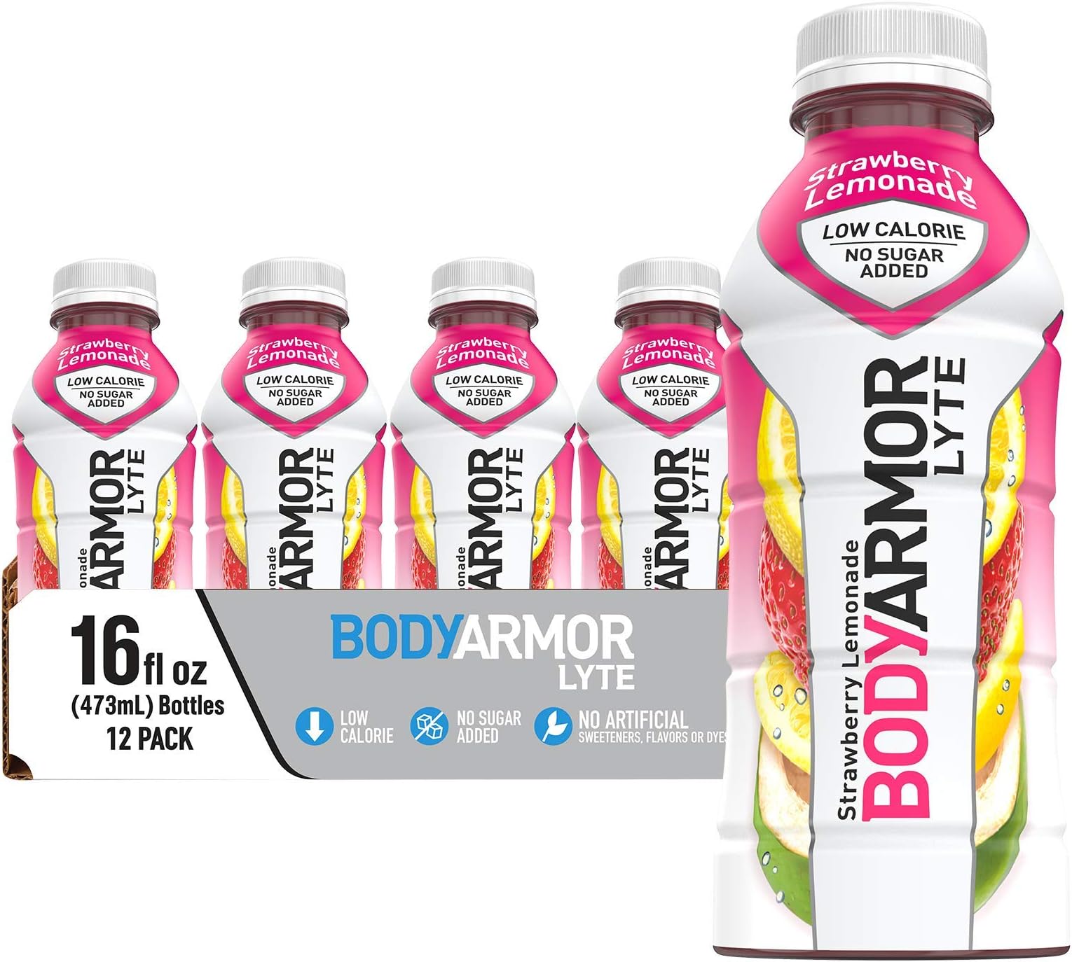 BODYARMOR LYTE Sports Drink Low-Calorie Sports Beverage, Strawberry Lemonade, Natural Flavors With Vitamins, Potassium-Packed Electrolytes, Perfect For Athletes 16 Fl Oz (Pack of 12)