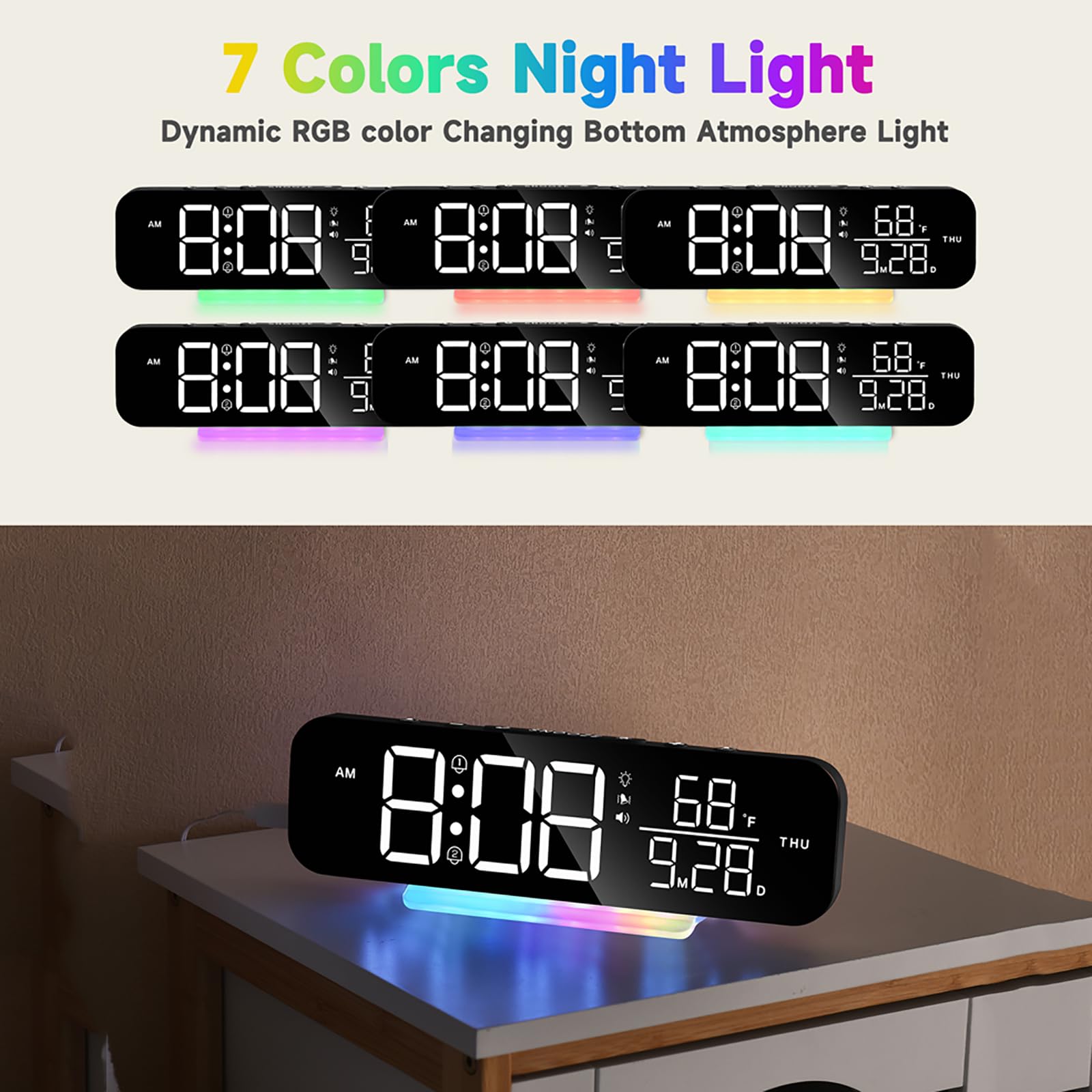 Reloj despertador vibratorio para sordos, alarma digital súper fuerte con agitador de cama, sonido y brillo ajustables, ideal para personas mayores y personas con discapacidad auditiva