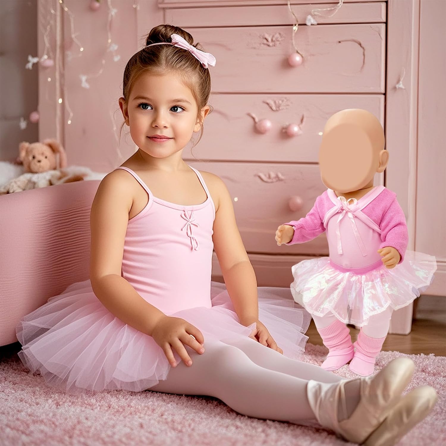 12 Pcs Baby Doll Clothes for 12-18 Inch Dolls, Pink Ballet Doll Outfits with Ballet Dress Outerwear Tights Shoes Hairband Bow Stars Hair Clip for 30-45 cm New Sweet Doll Clothes Girls Birthday Present