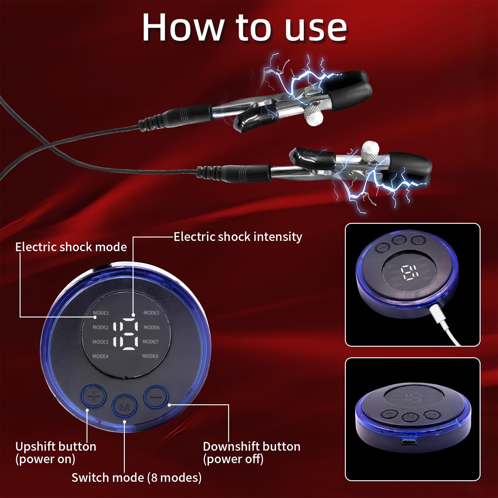 JANNSK Electric Shock Nipple Clip Chain, BDSM Nipple Clamps,Nipple Clitoral Clamps Stimulator Adjustable Adult Sex Toy