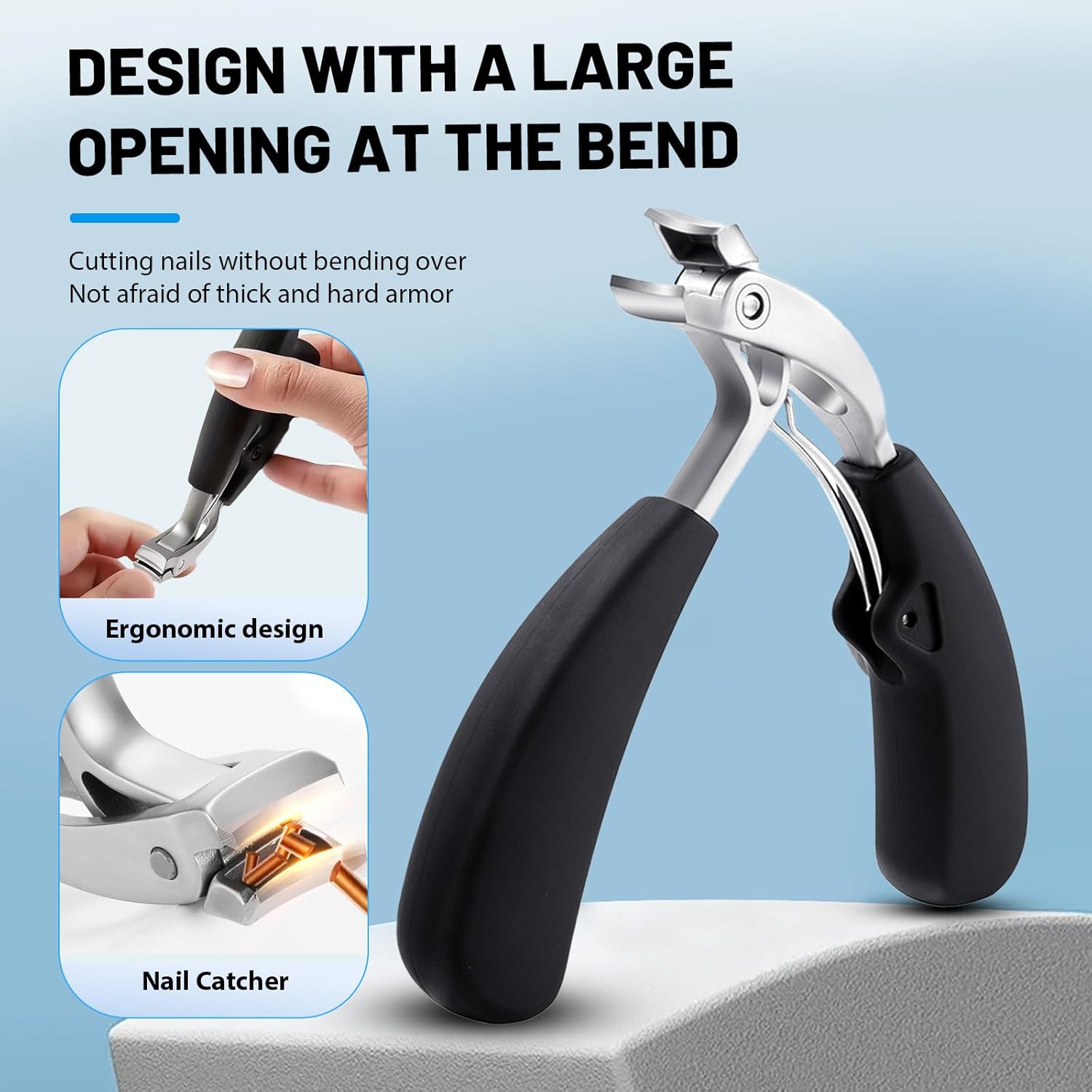 4Pcs Wide Jaw Opening Anti-Splash Slanted Nail Clipper Heavy Duty Toe Nail Clippers for Men ，Ergonomic Non-Slip Long Handle Nail Clippers for Adults Seniors Nail Clippers Set (Silver)