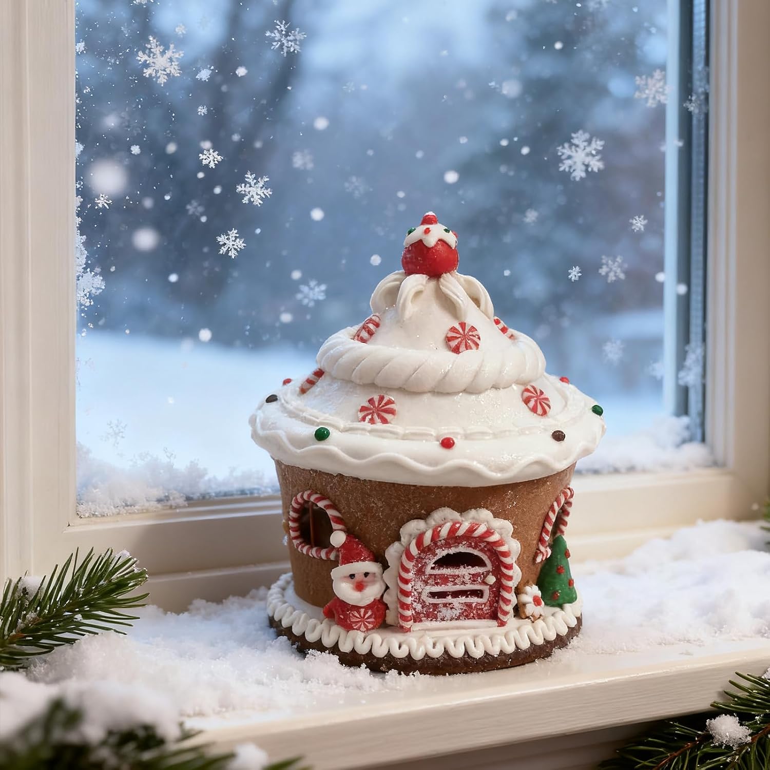 Lighted Christmas Gingerbread House Ornaments, Christmas Candy Gingerbread House Decor with LED Light, Bling Candy House Gingerbread Ornaments Desktop Adornment for Indoor Room Decor (Brown)