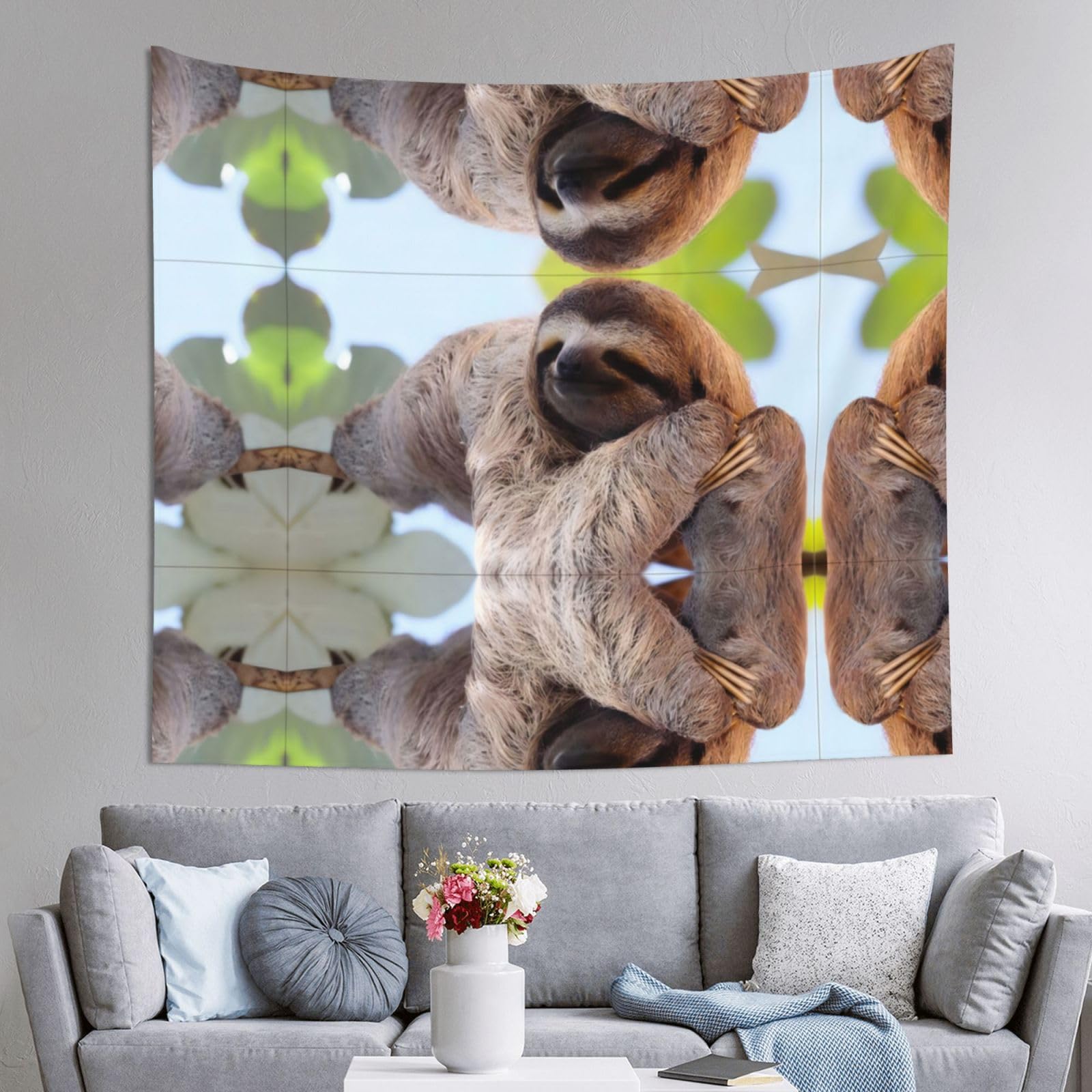 HLSBSSL 60x51in Funny Sloth Printed Tapestry Tablecloth for Dormitory and Picnic Rooms - Multifunctional Fabric Hanging