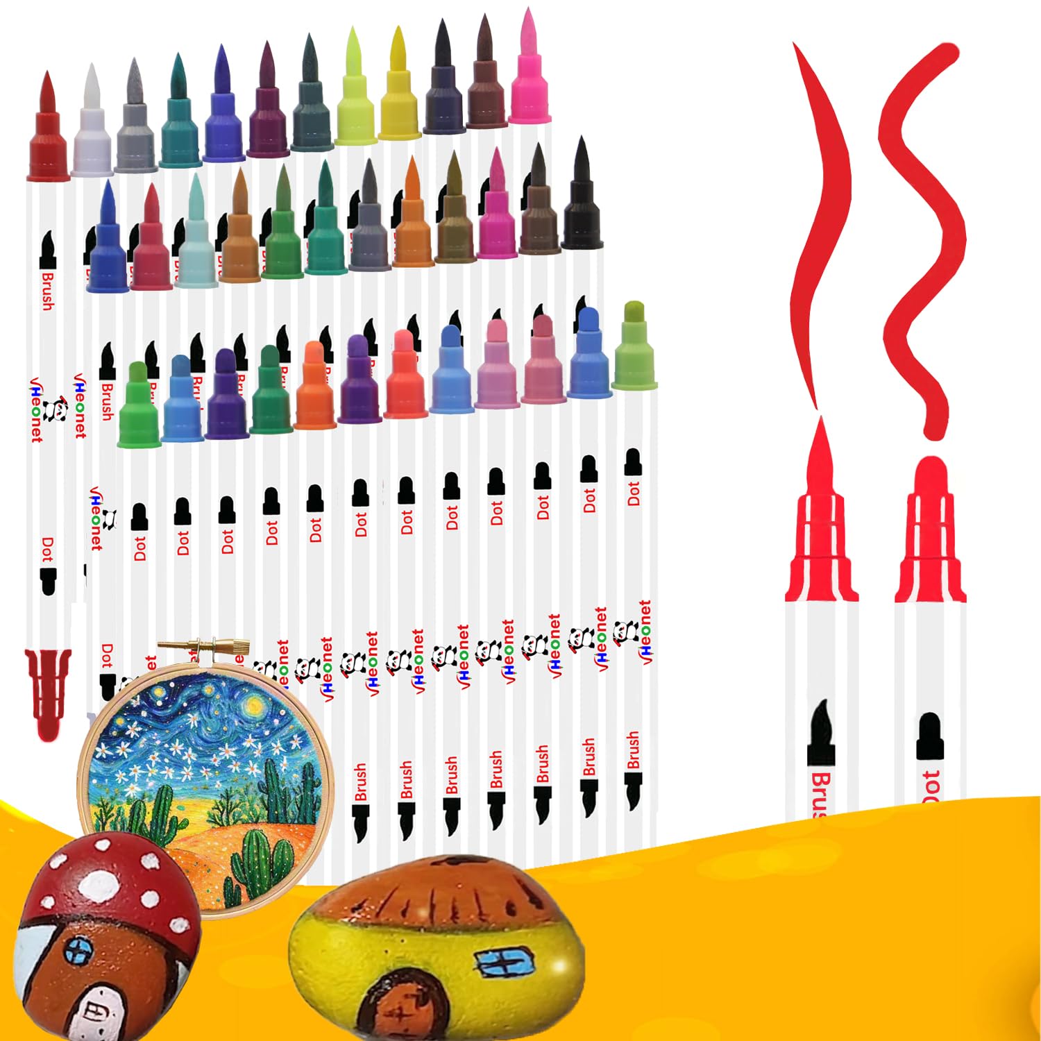 AVAVA 36 Colours Acrylic Paint Pens, Dual Tip Acrylic Paint Markers for Paper, Wood, Canvas, Stone, Rock Painting, Glass, Fabric, DIY, Ceramic, Art Supplies for Kids and Adults Drawing (Dot+Brush)