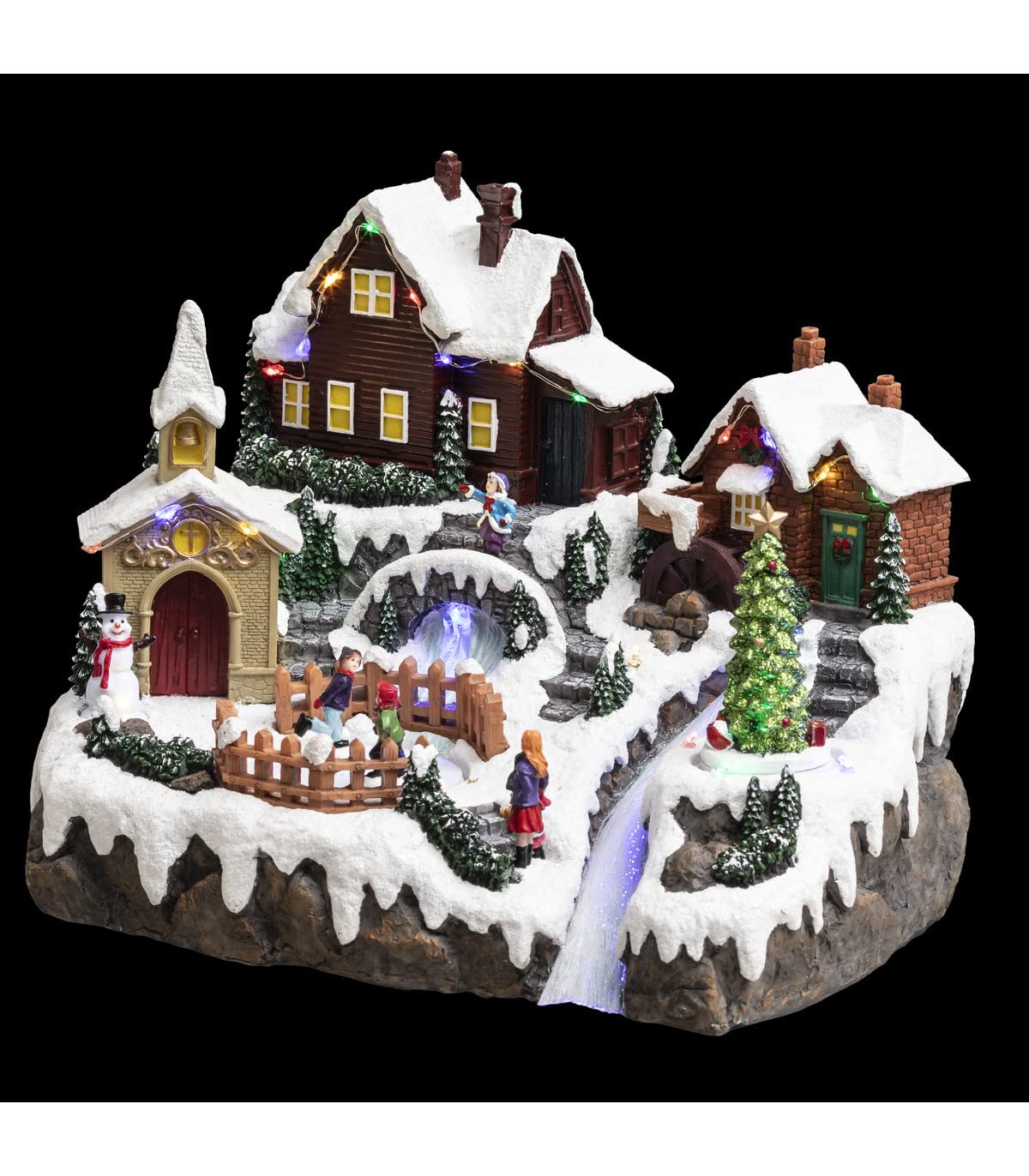 Village de Noël lac gelé animé musical Feeric Lights et Christmas 28 LED avec transformateur