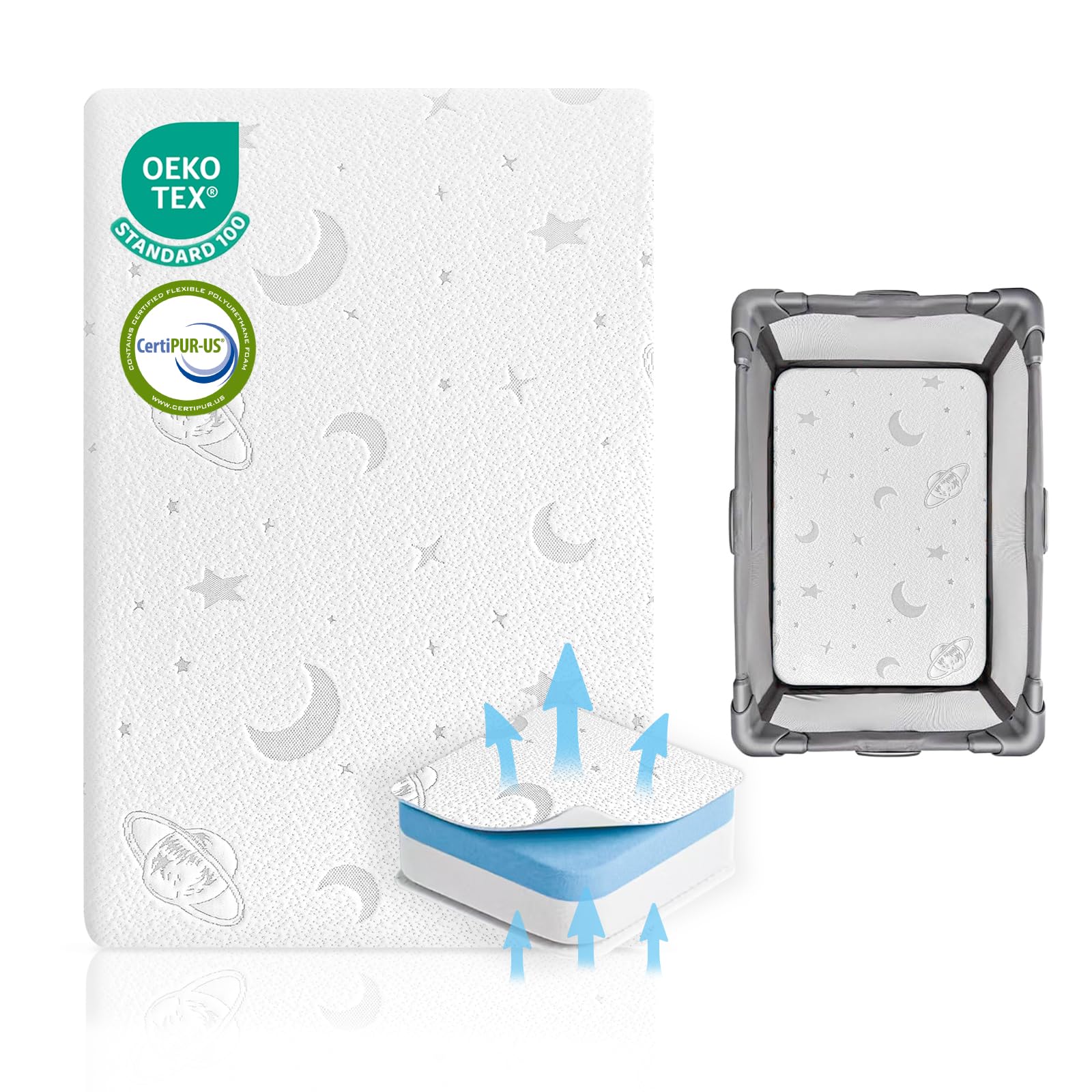 Pack and Play Mattress, 38x26 Thick Memory Foam Pack N Play mattresses Pad for Baby and Toddler, Portable Pack Play Mattress with Soft High Density Foam, Breathable & Washable