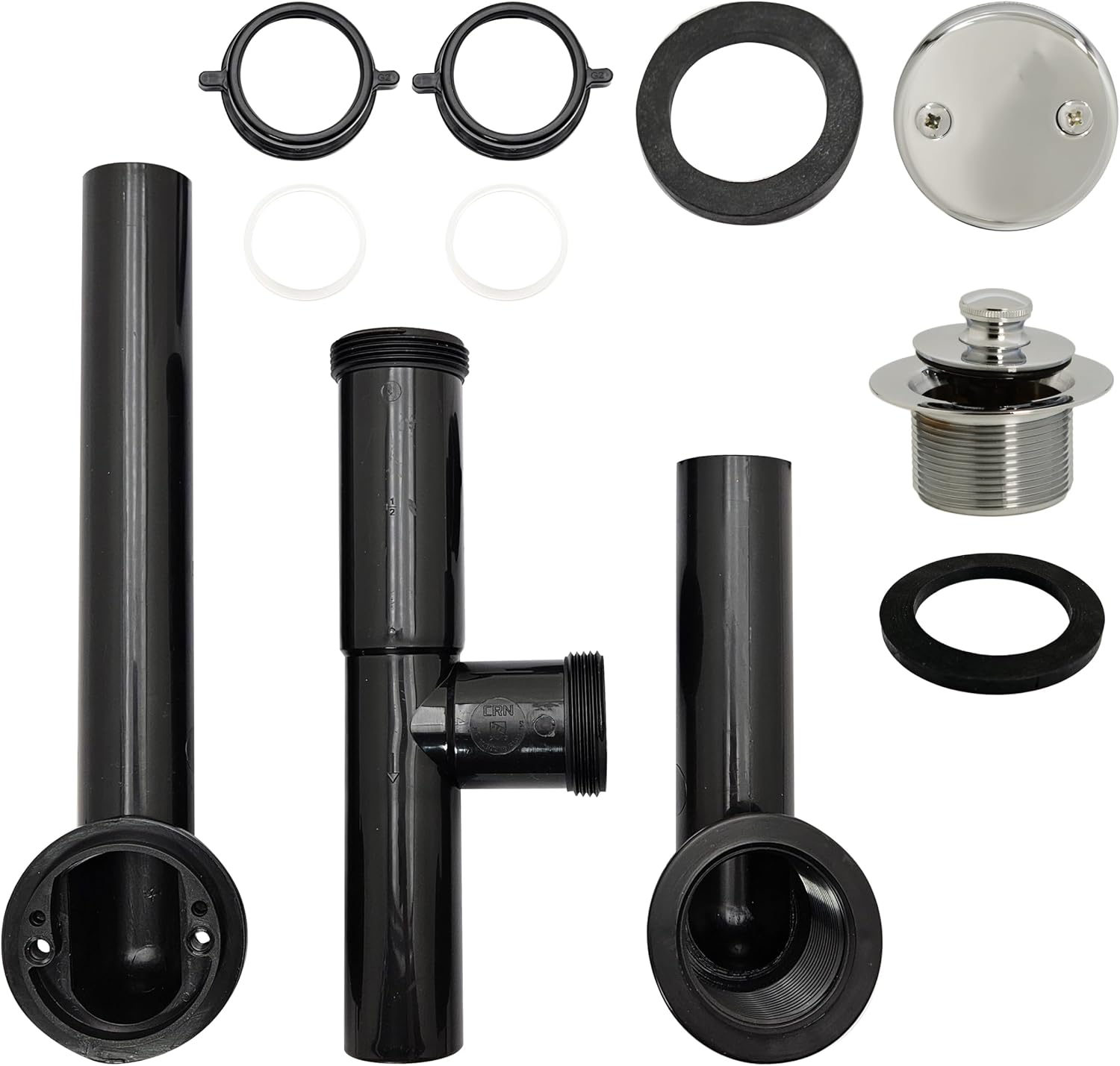 Westbrass 594144-05 Black 1-1/2" Tubular Twist & Close Bath Waste Drain Kit, Polished Nickel