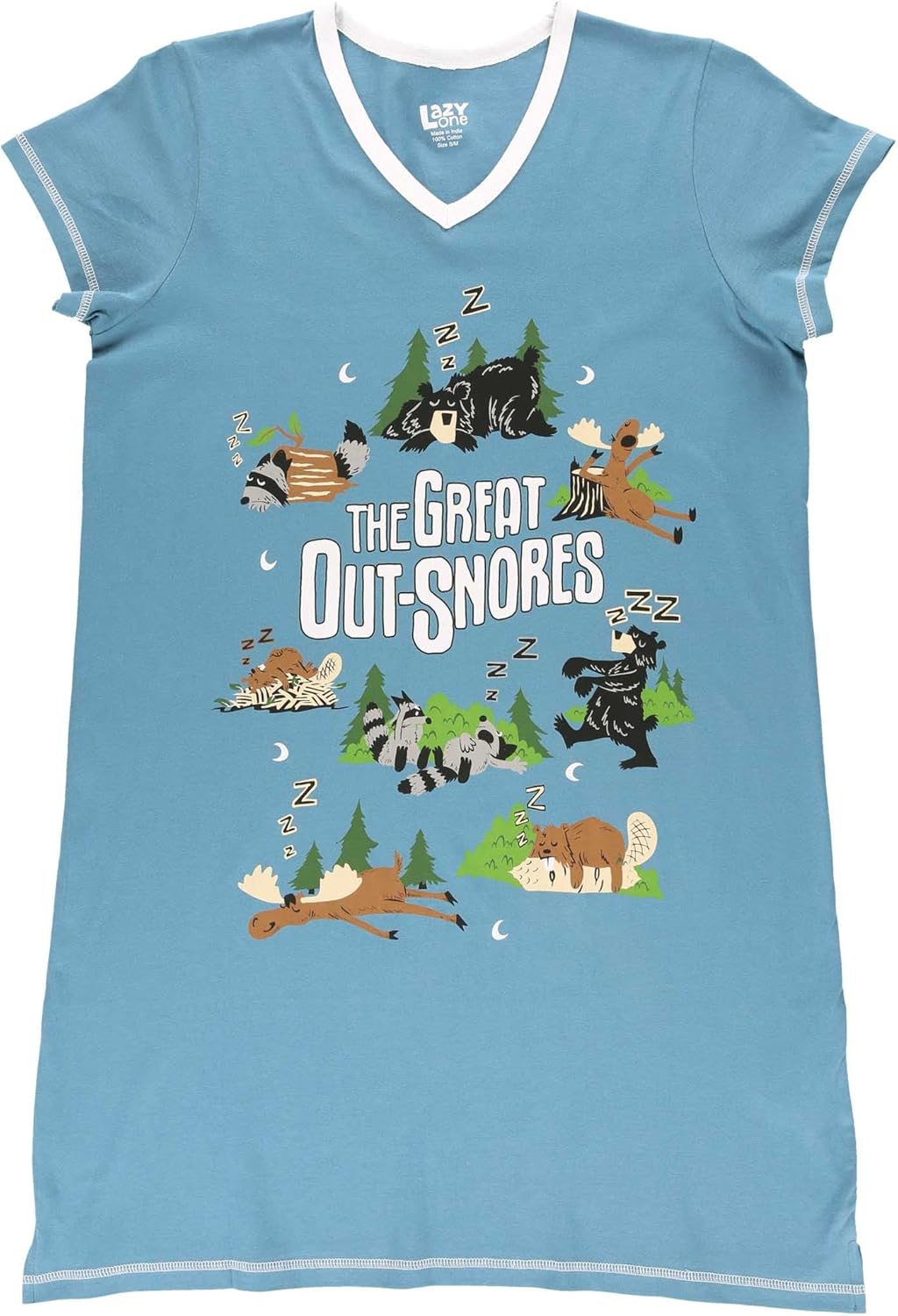 Lazy One Women's Nightgown, Funny V-Neck Sleep Shirt for Women, Bear & Moose Pajama Shirts - Image 3